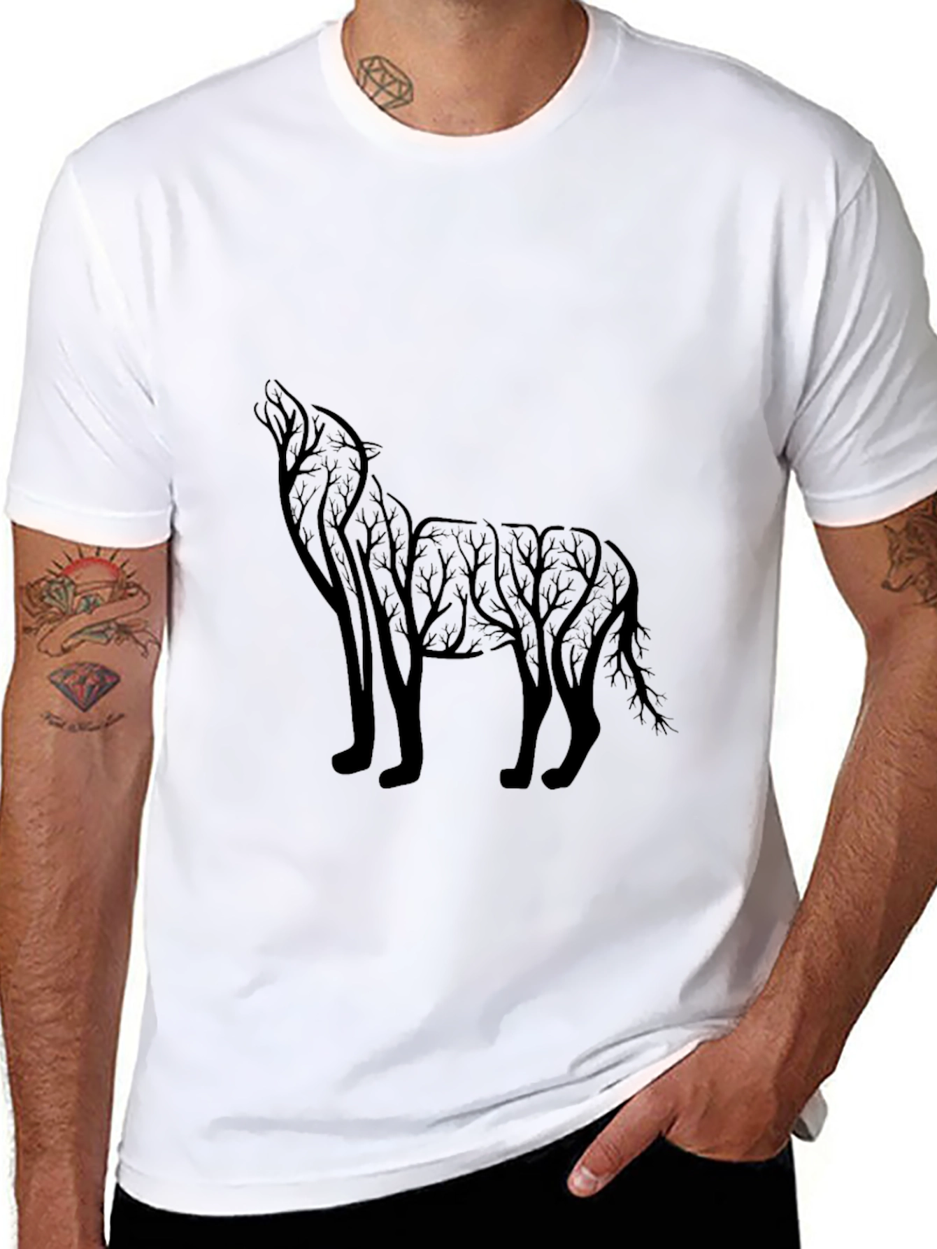 Mens Black Wolf Silhouette Graphic Tee