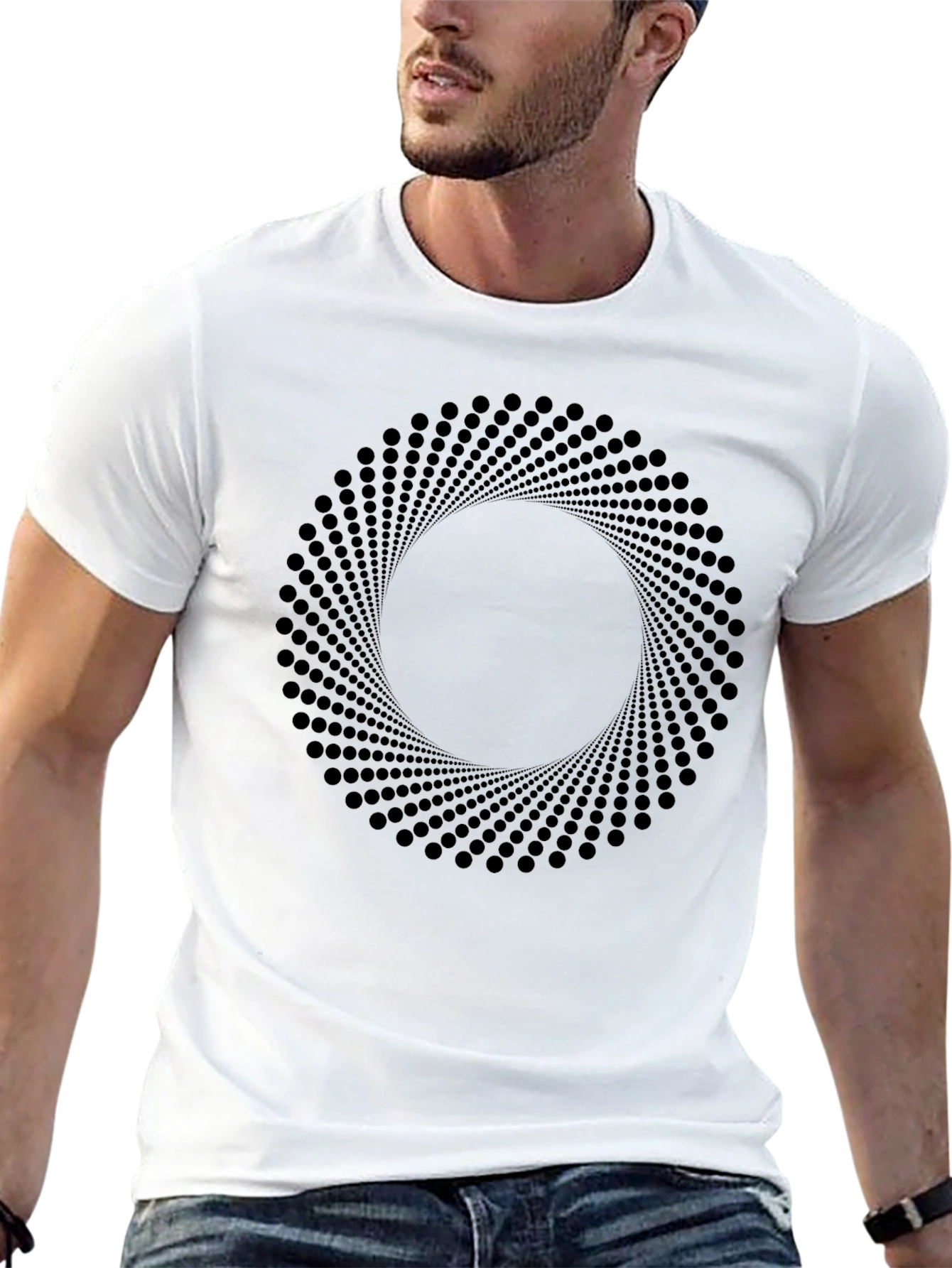 Abstract Circle Dot Pattern Black T-Shirt