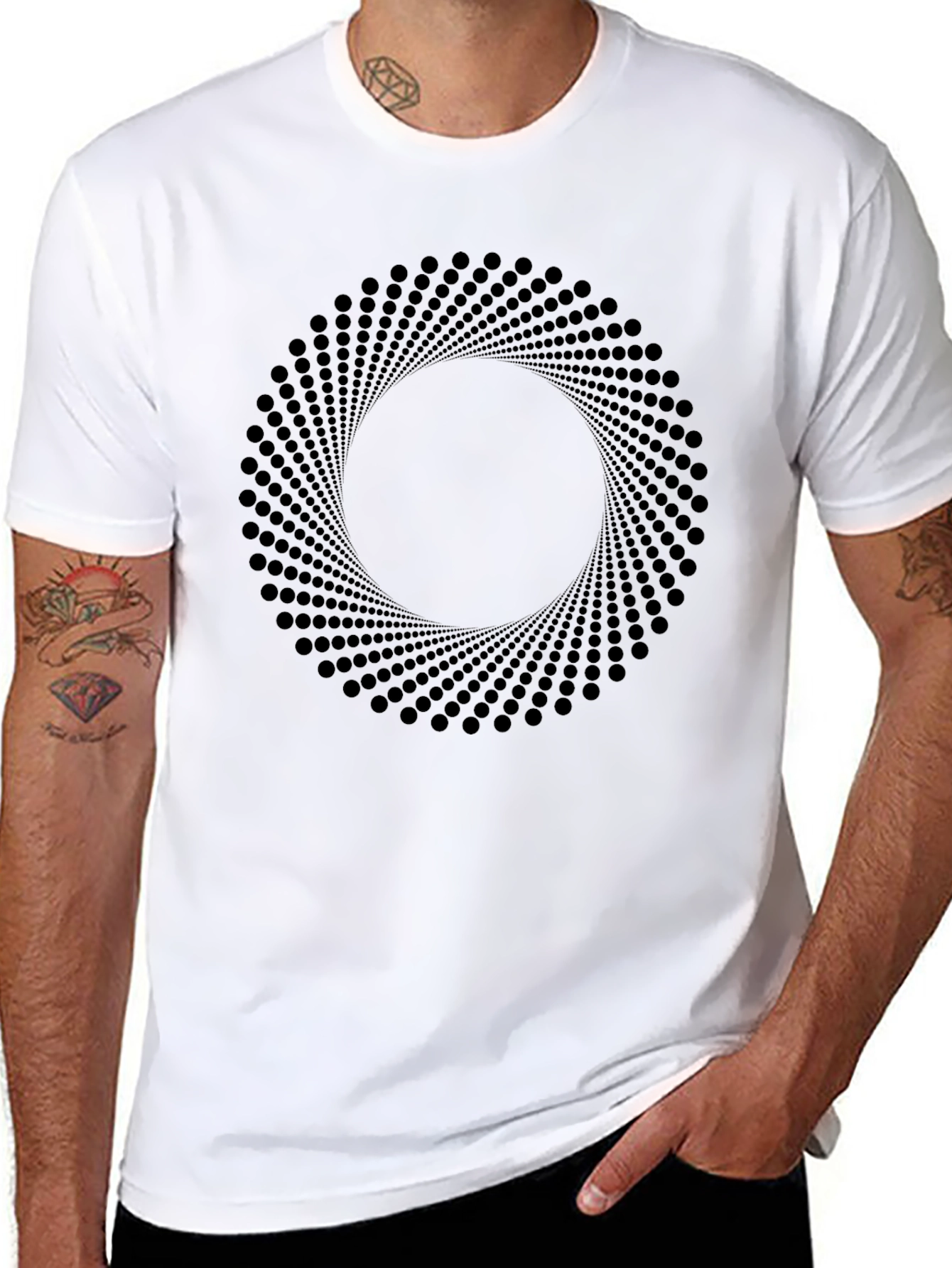 Abstract Circle Dot Pattern Black T-Shirt