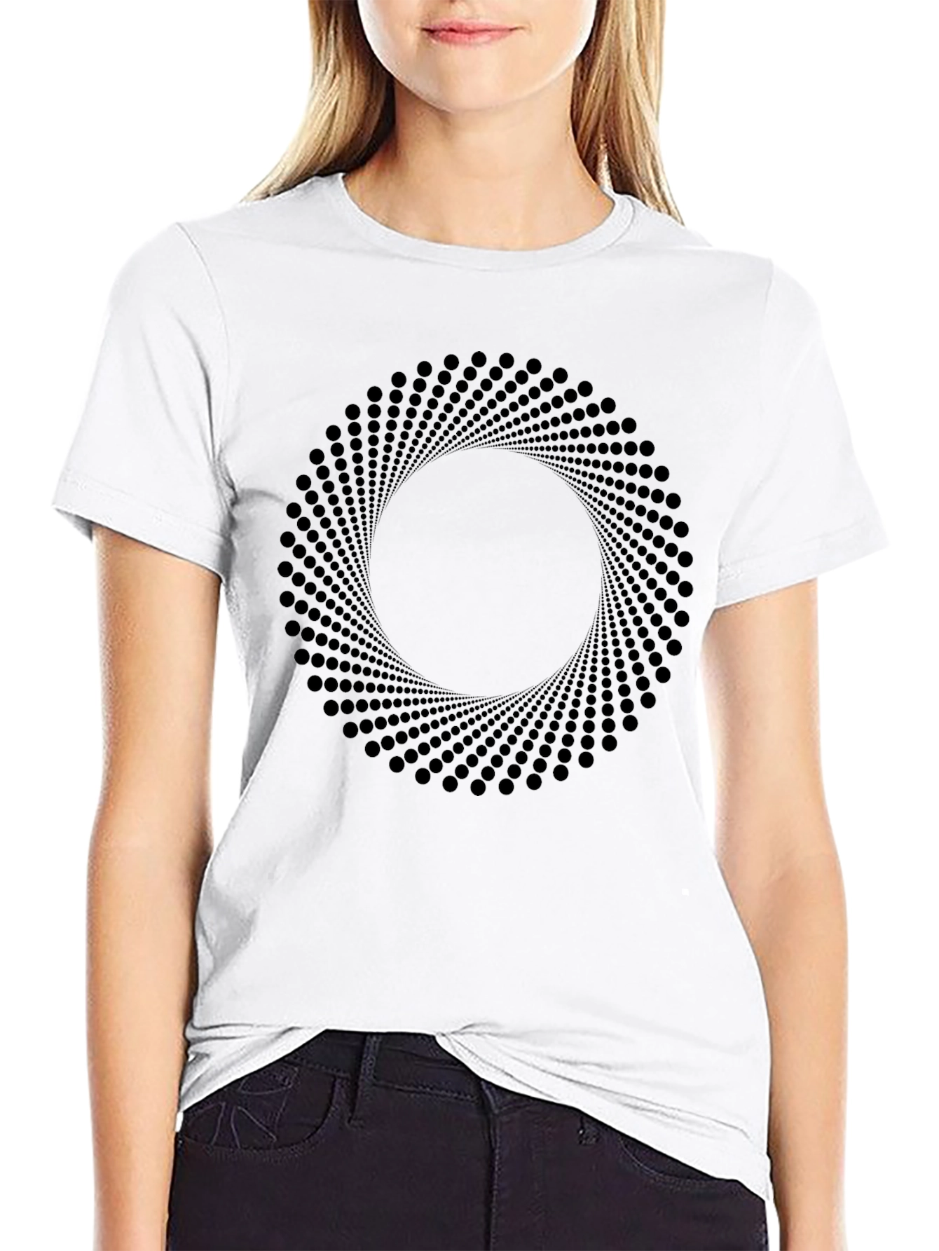Abstract Circle Dot Pattern Black T-Shirt