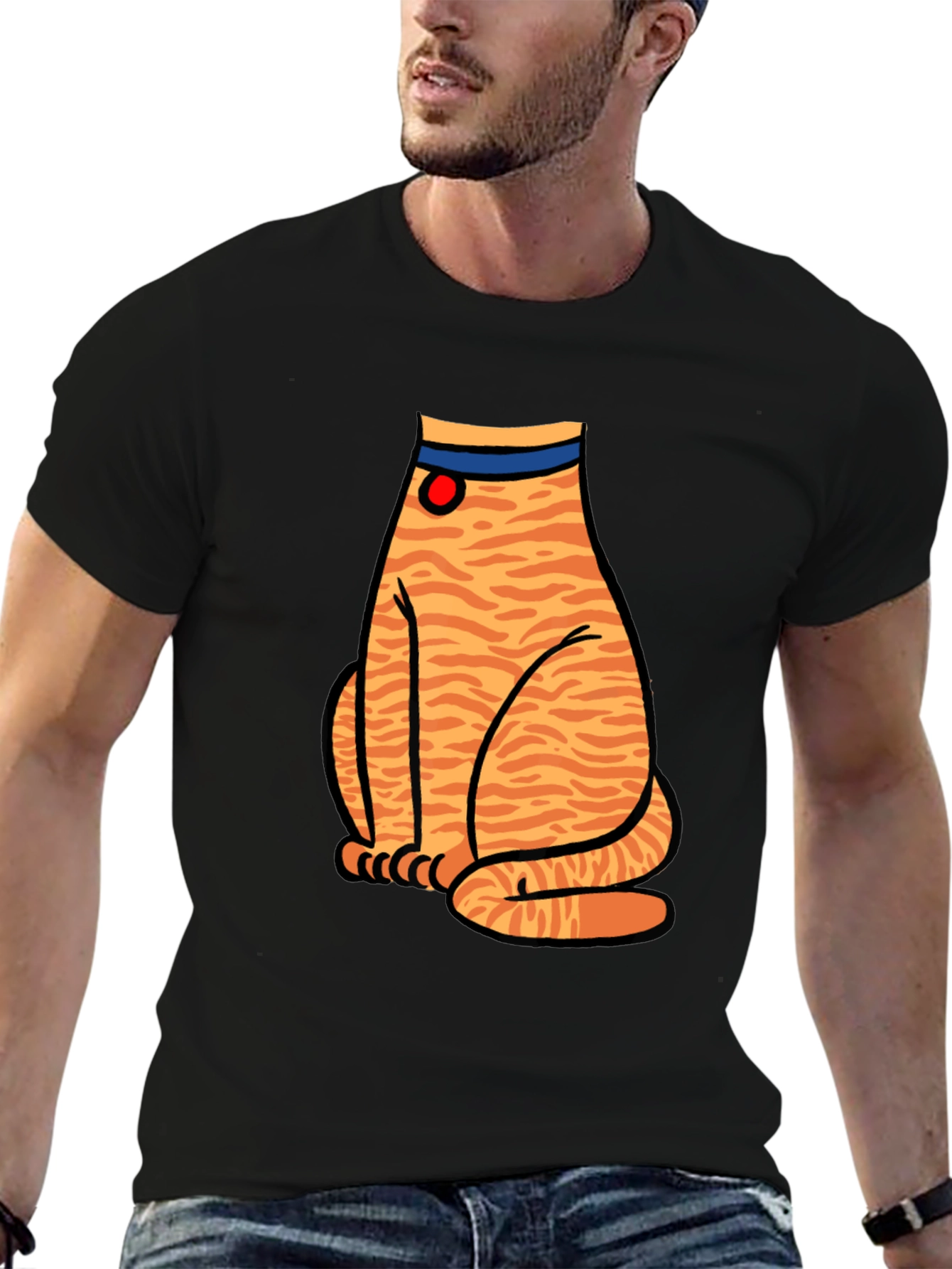 Striped Cat Graphic T-Shirt - Unisex Black Tee