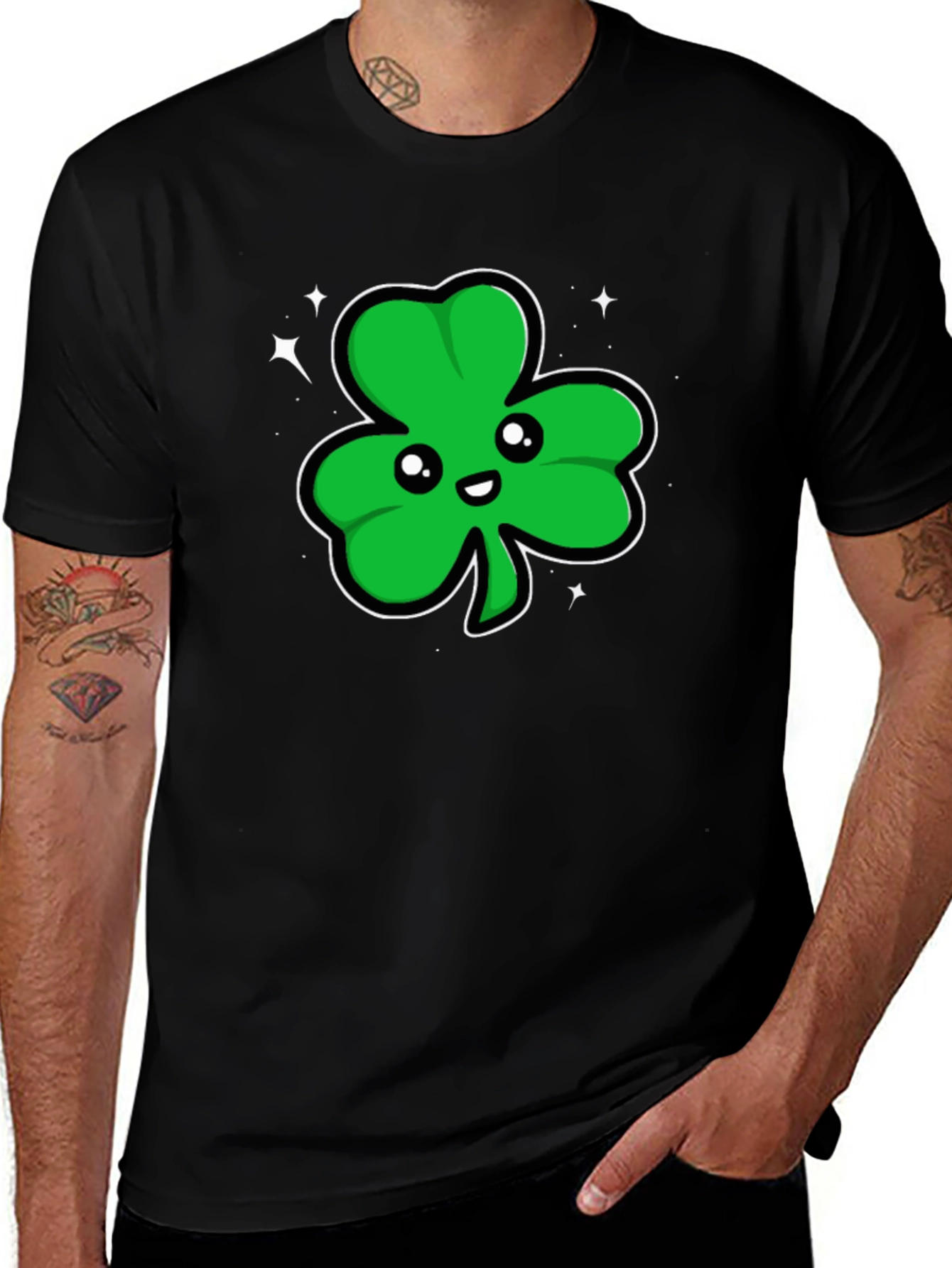 Lucky Shamrock T-Shirt - Mens Black Tee