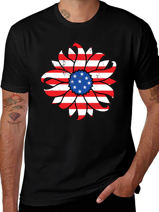 American Flag Sunflower Graphic T-Shirt