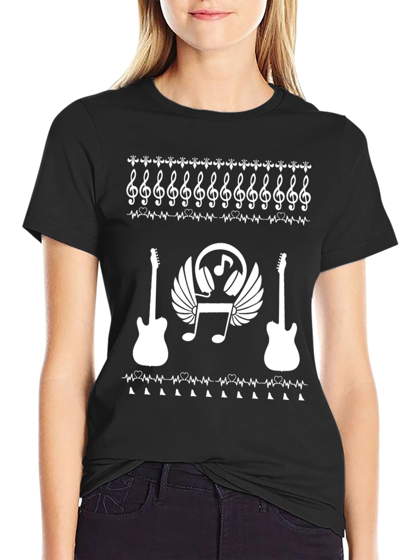 Music Lover T-Shirt - Guitar & Notes Design