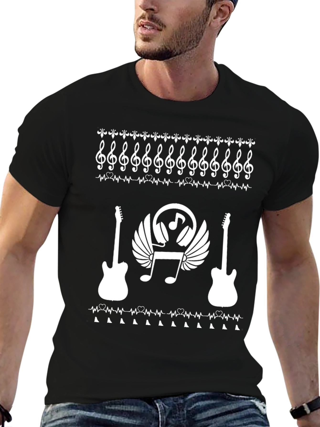 Music Lover T-Shirt - Guitar & Notes Design