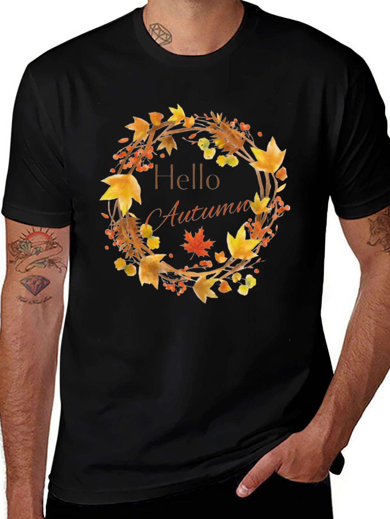 Hello Autumn T-Shirt - Fall Wreath Design