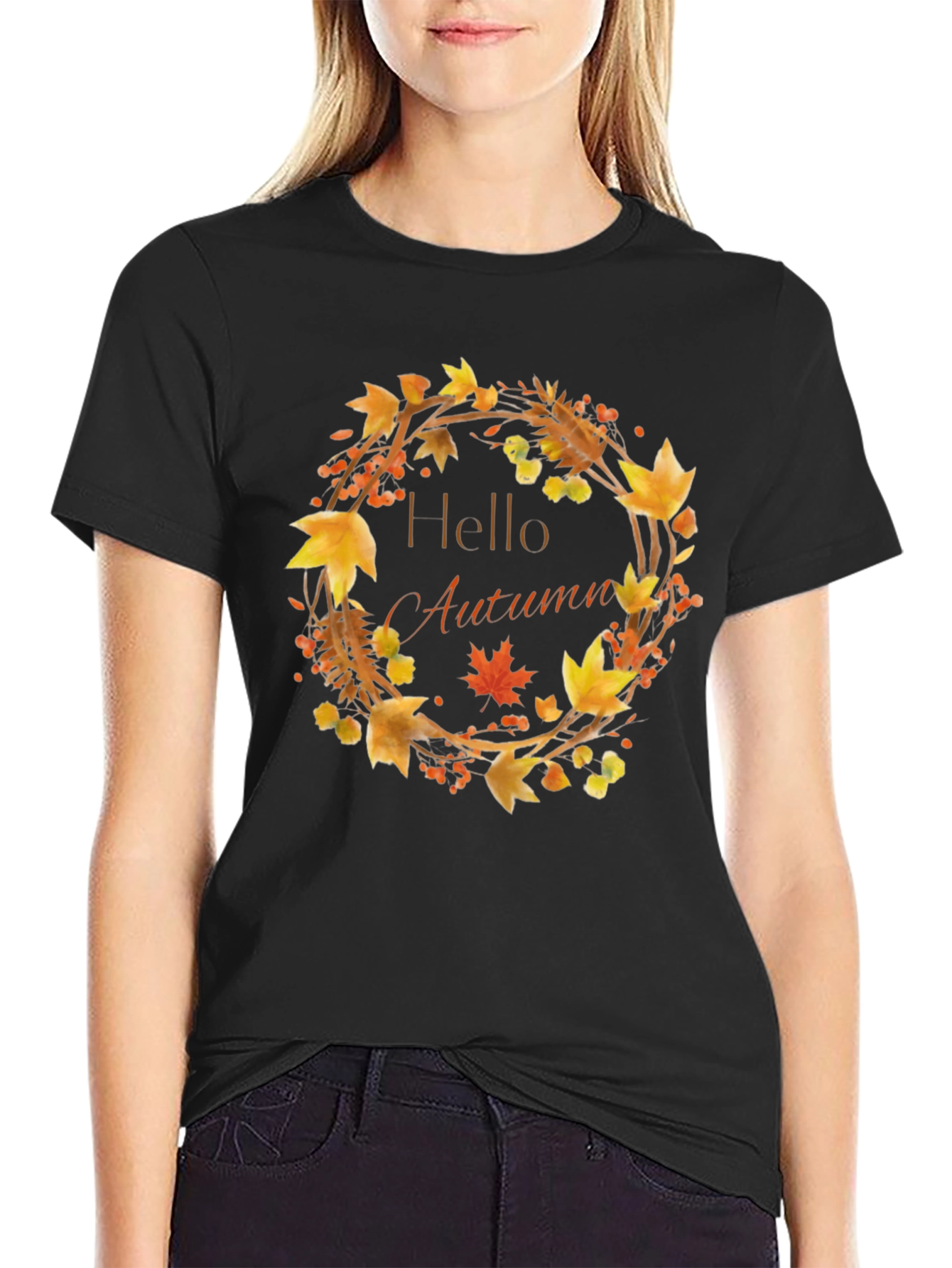 Hello Autumn T-Shirt - Fall Wreath Design
