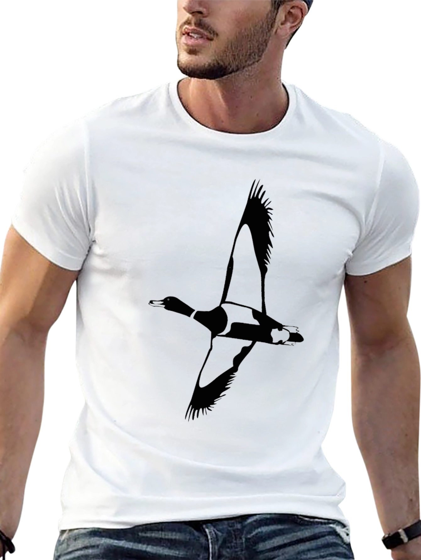 Mens Black T-Shirt - Flying Duck Graphic Tee
