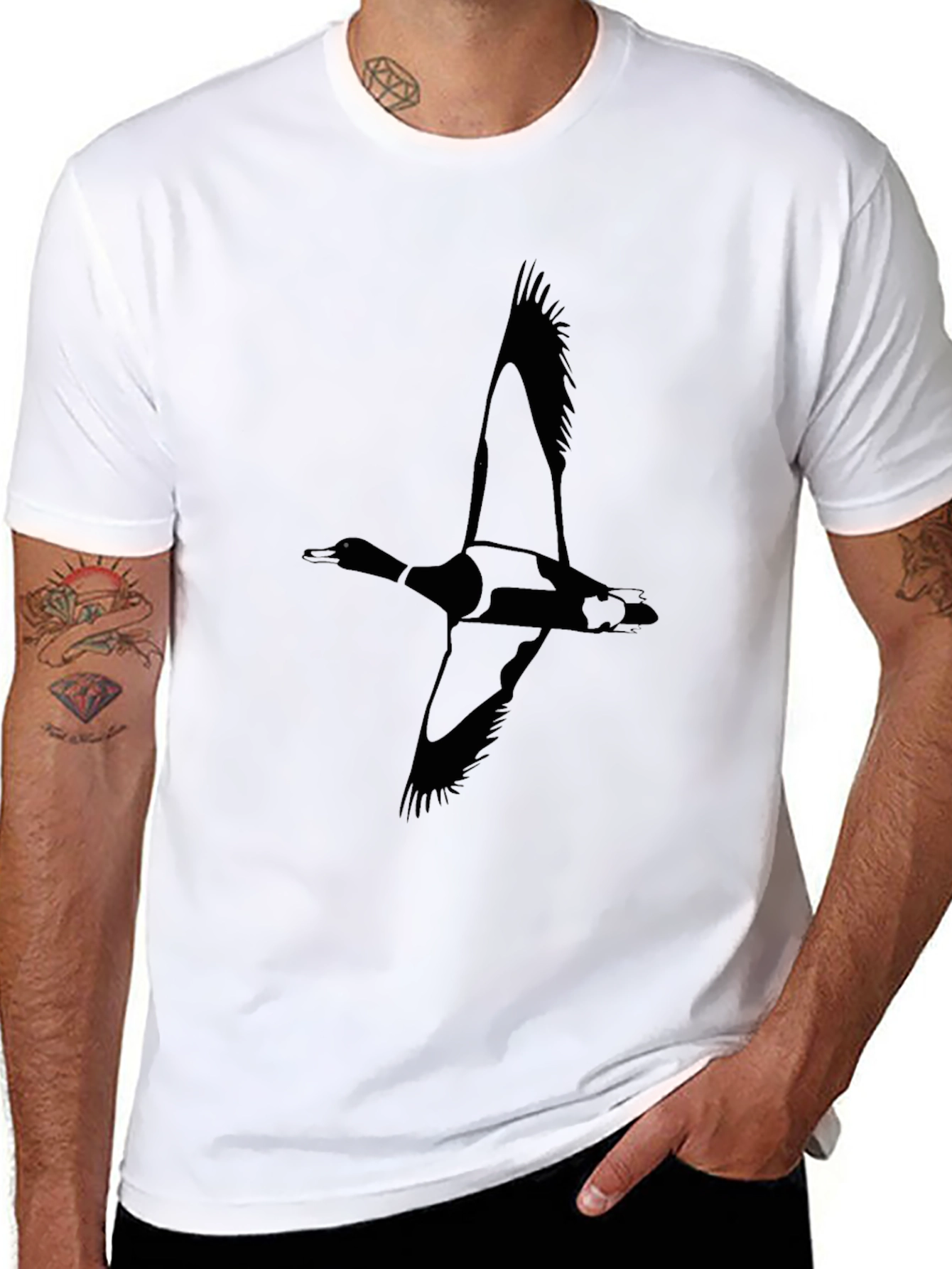 Mens Black T-Shirt - Flying Duck Graphic Tee