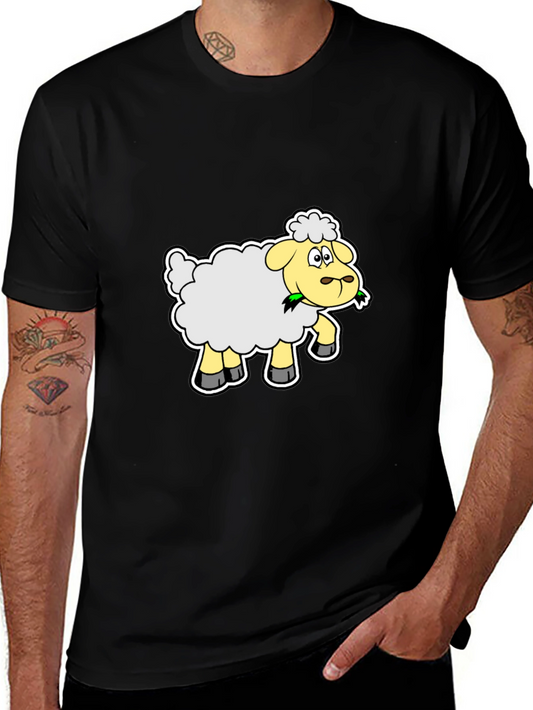 Cartoon Sheep Graphic Tee - Black Cotton Shirt