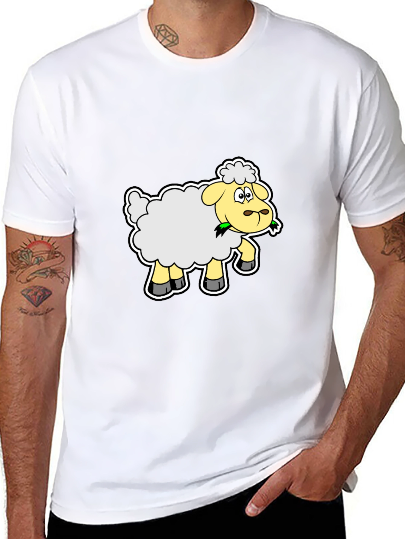 Cartoon Sheep Graphic Tee - Black Cotton Shirt