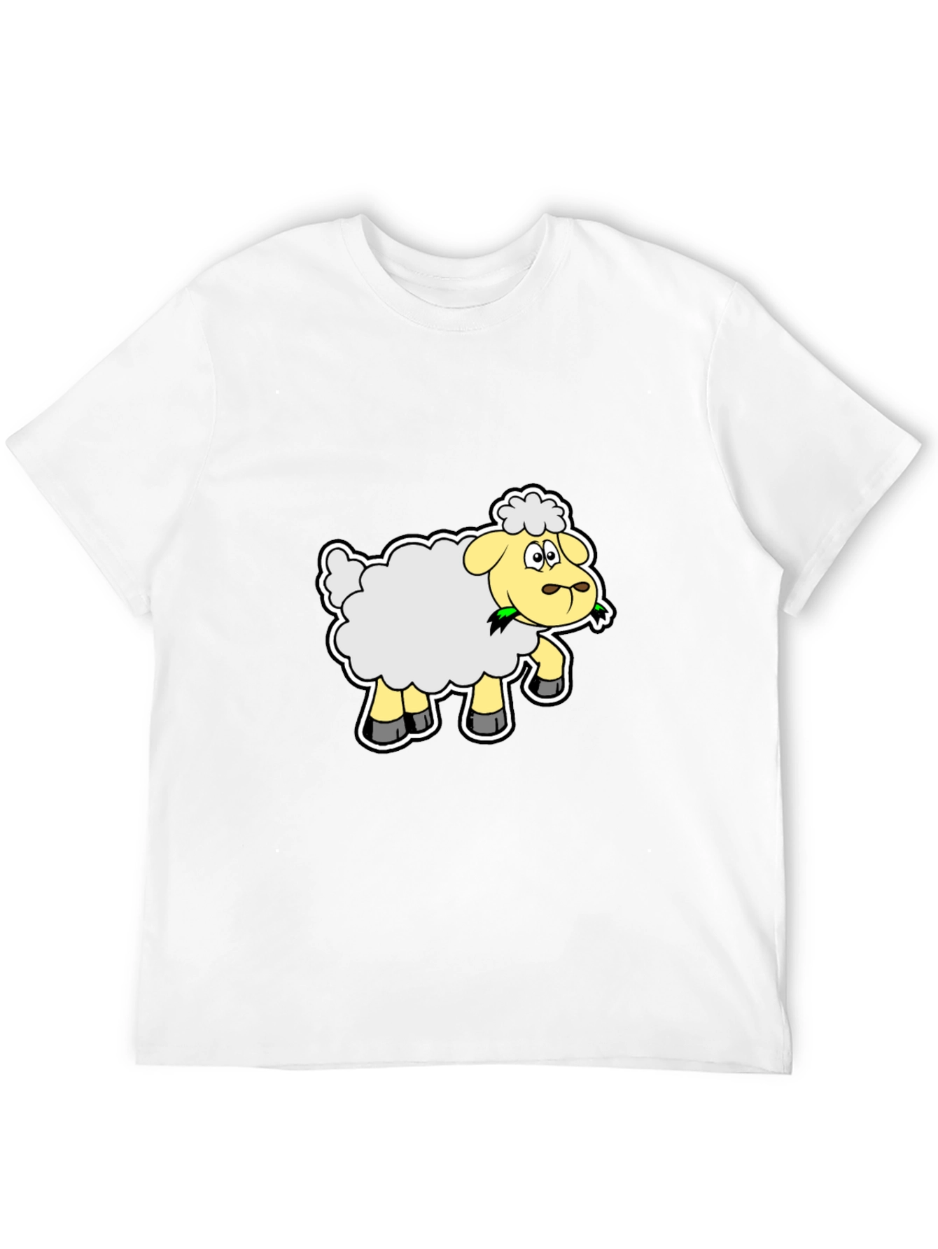 Cartoon Sheep Graphic Tee - Black Cotton Shirt
