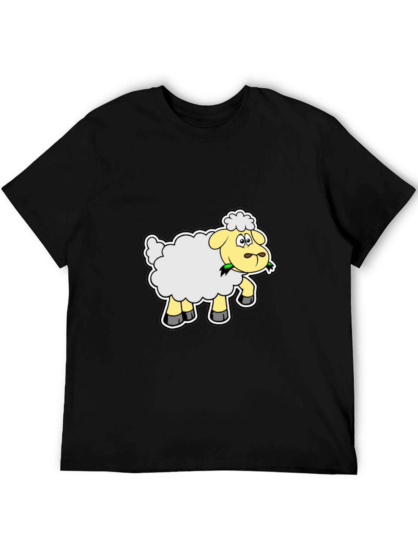 Cartoon Sheep Graphic Tee - Black Cotton Shirt