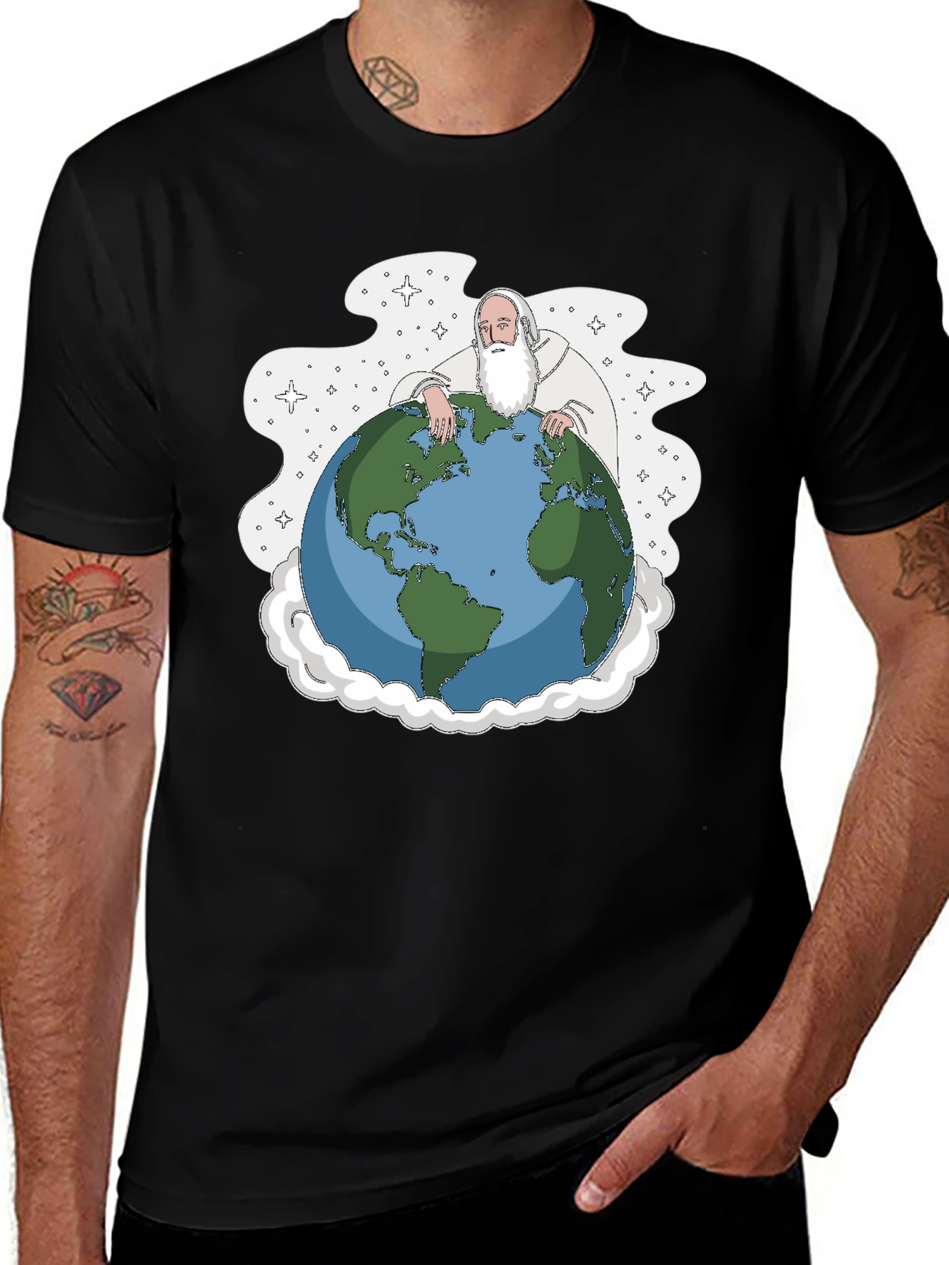 God Holding Earth Graphic Tee - Black T-Shirt