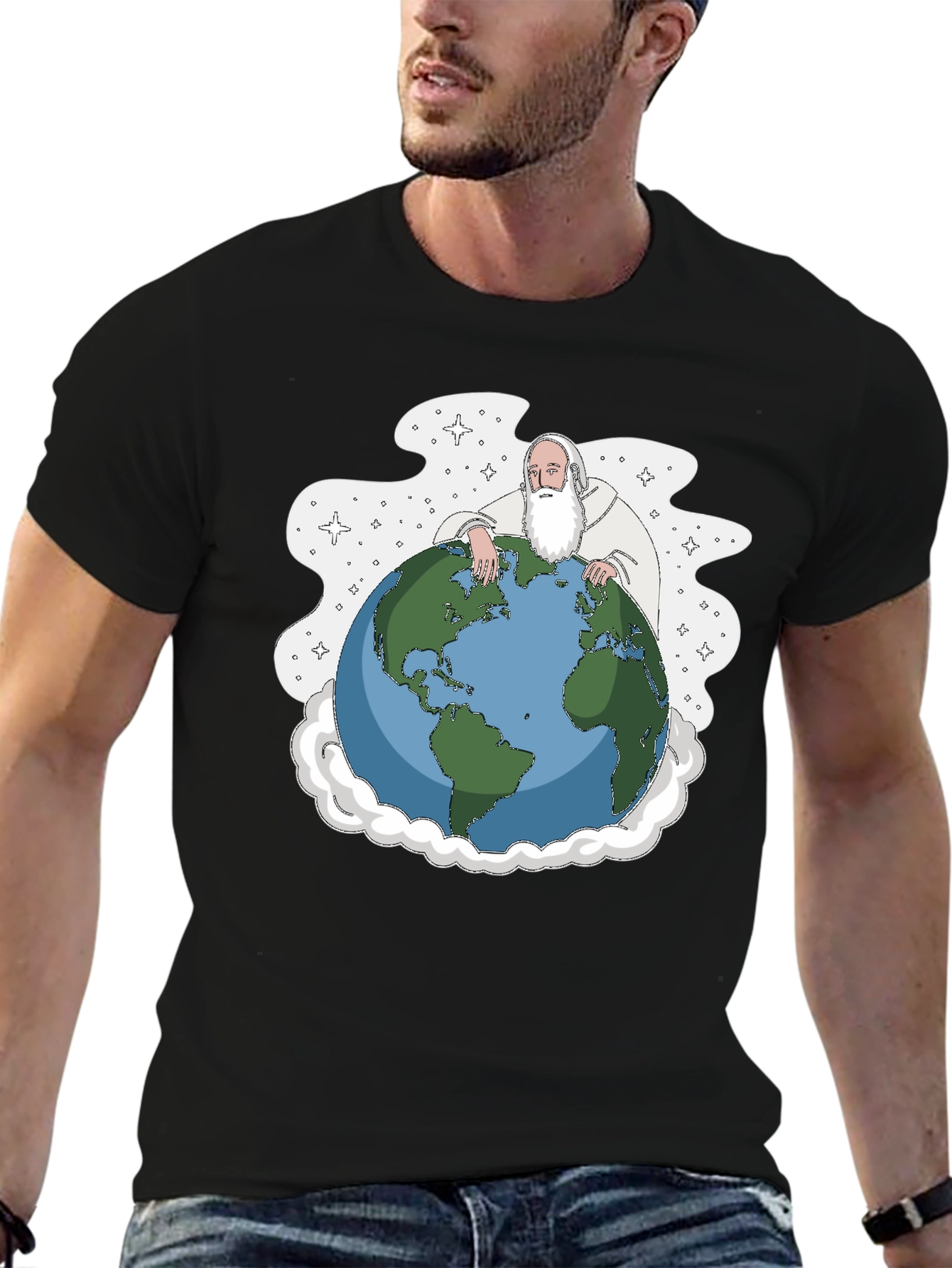 God Holding Earth Graphic Tee - Black T-Shirt