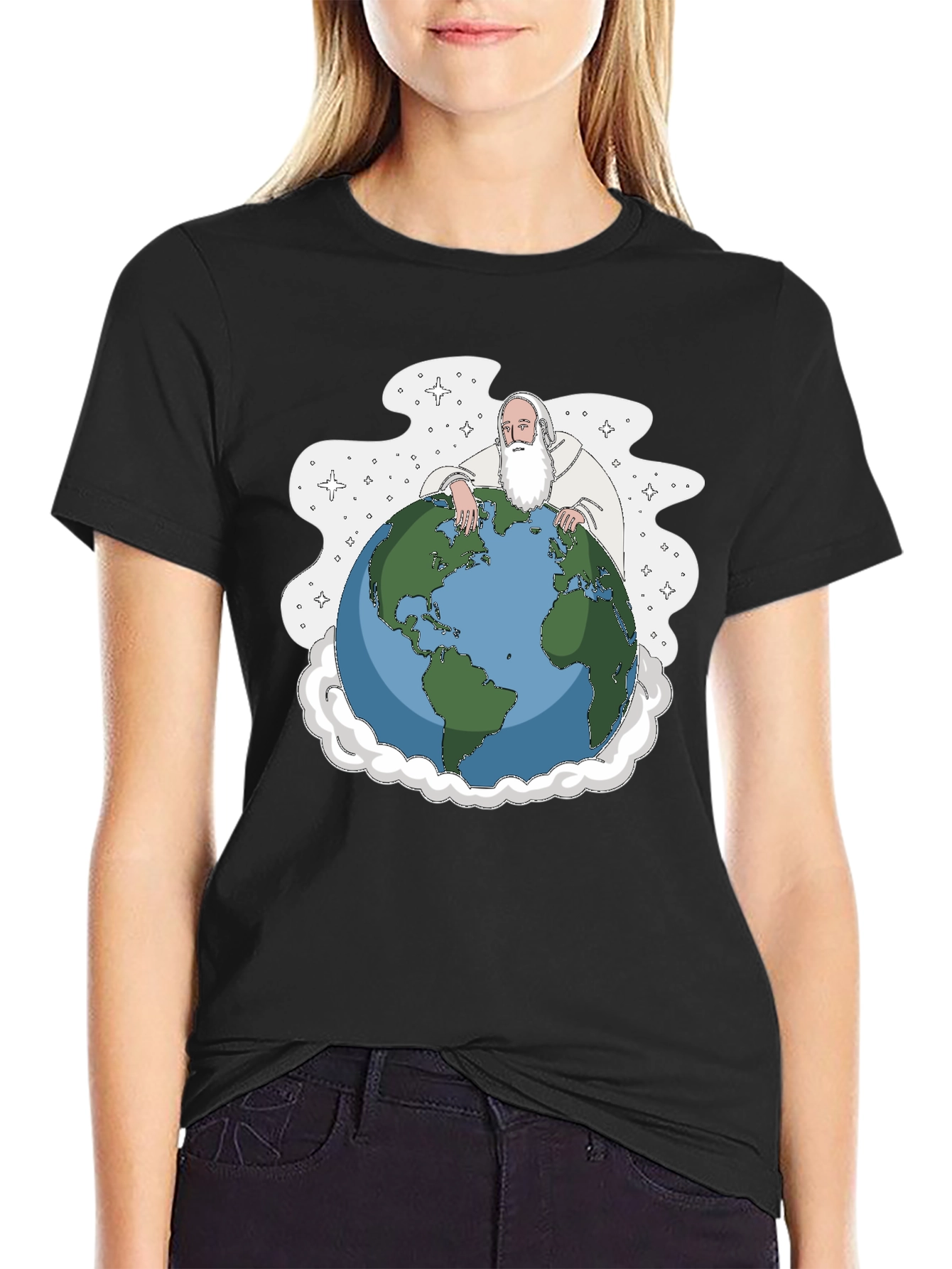 God Holding Earth Graphic Tee - Black T-Shirt