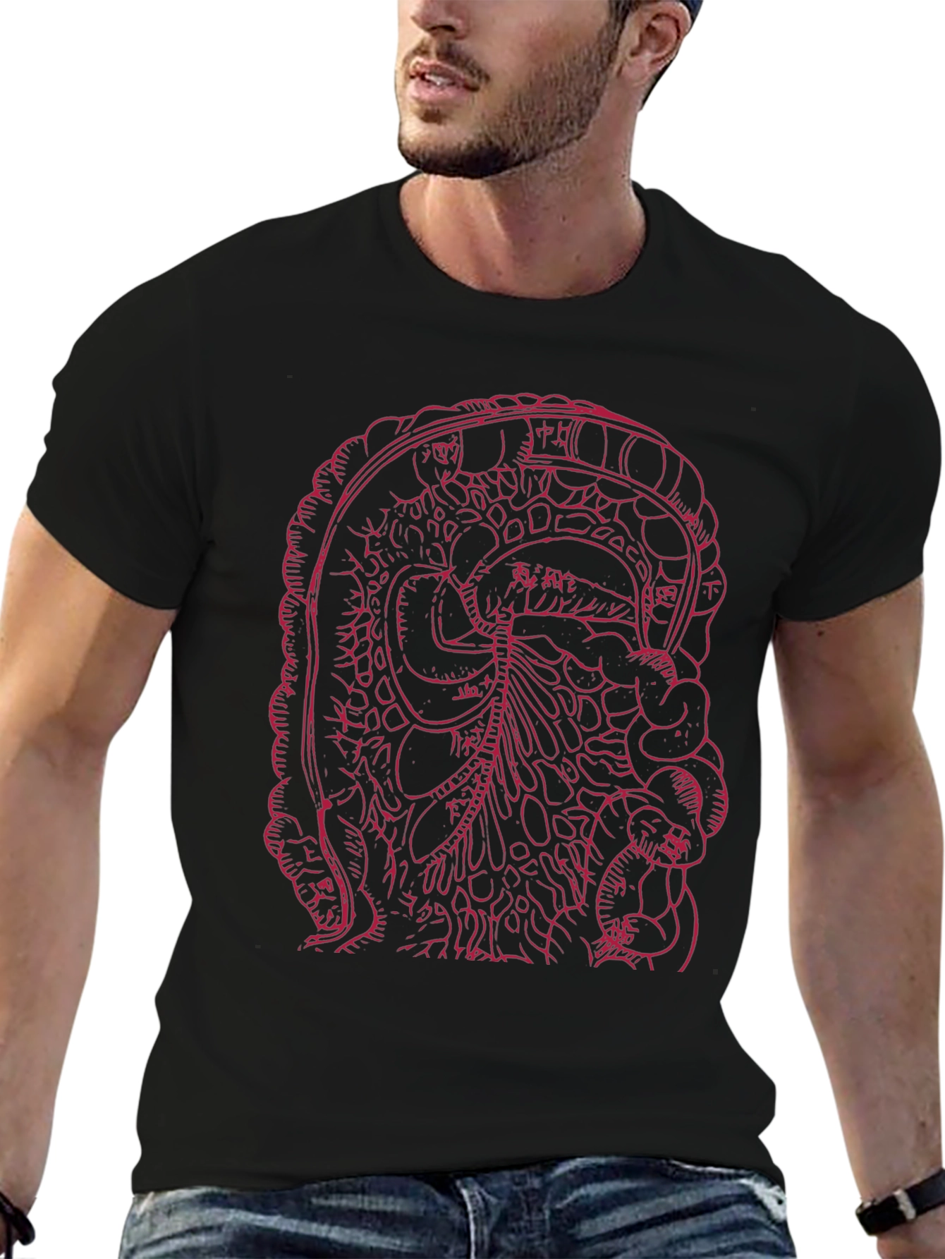 Black Graphic Tee - Intestine Design