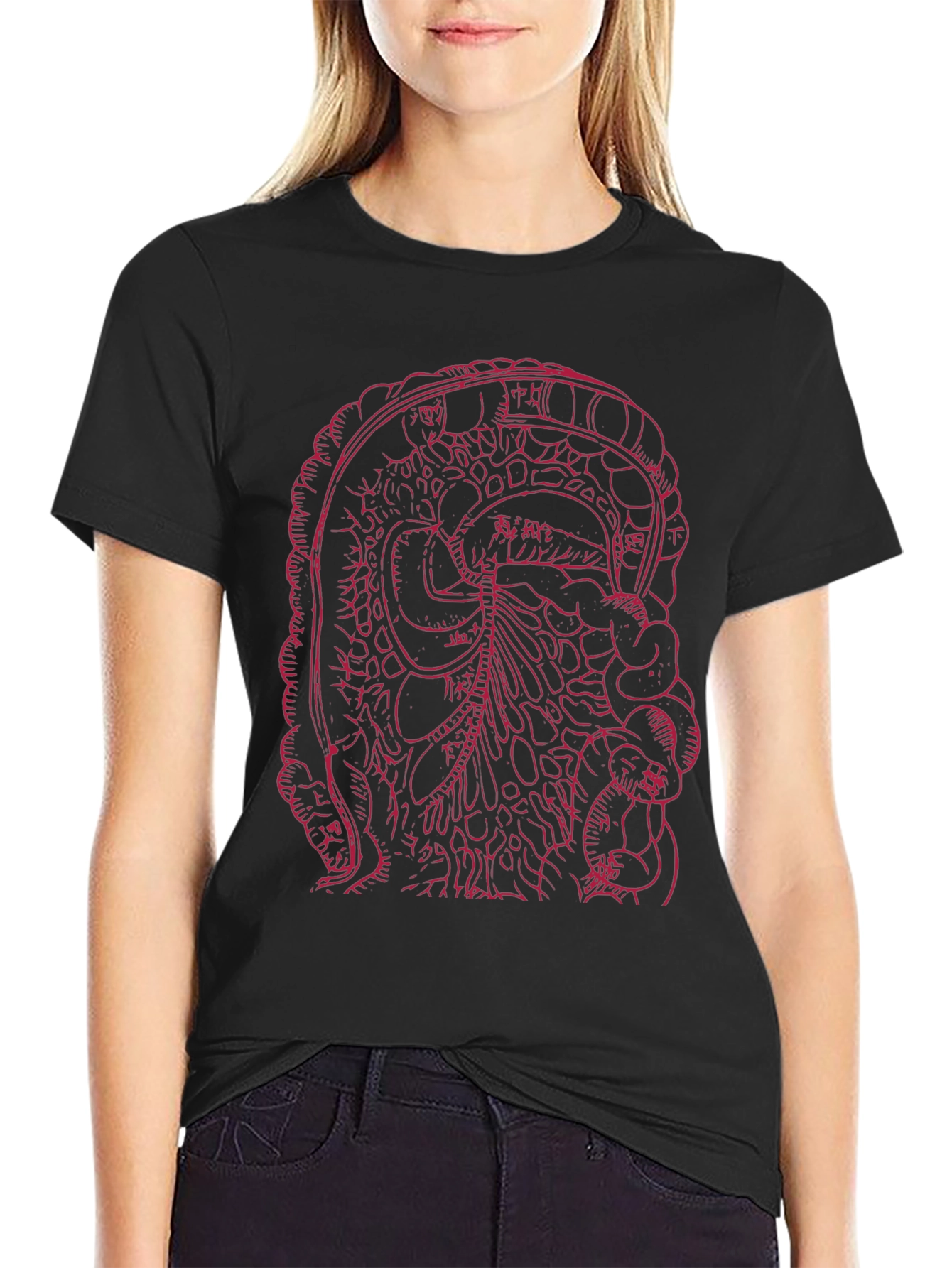 Black Graphic Tee - Intestine Design