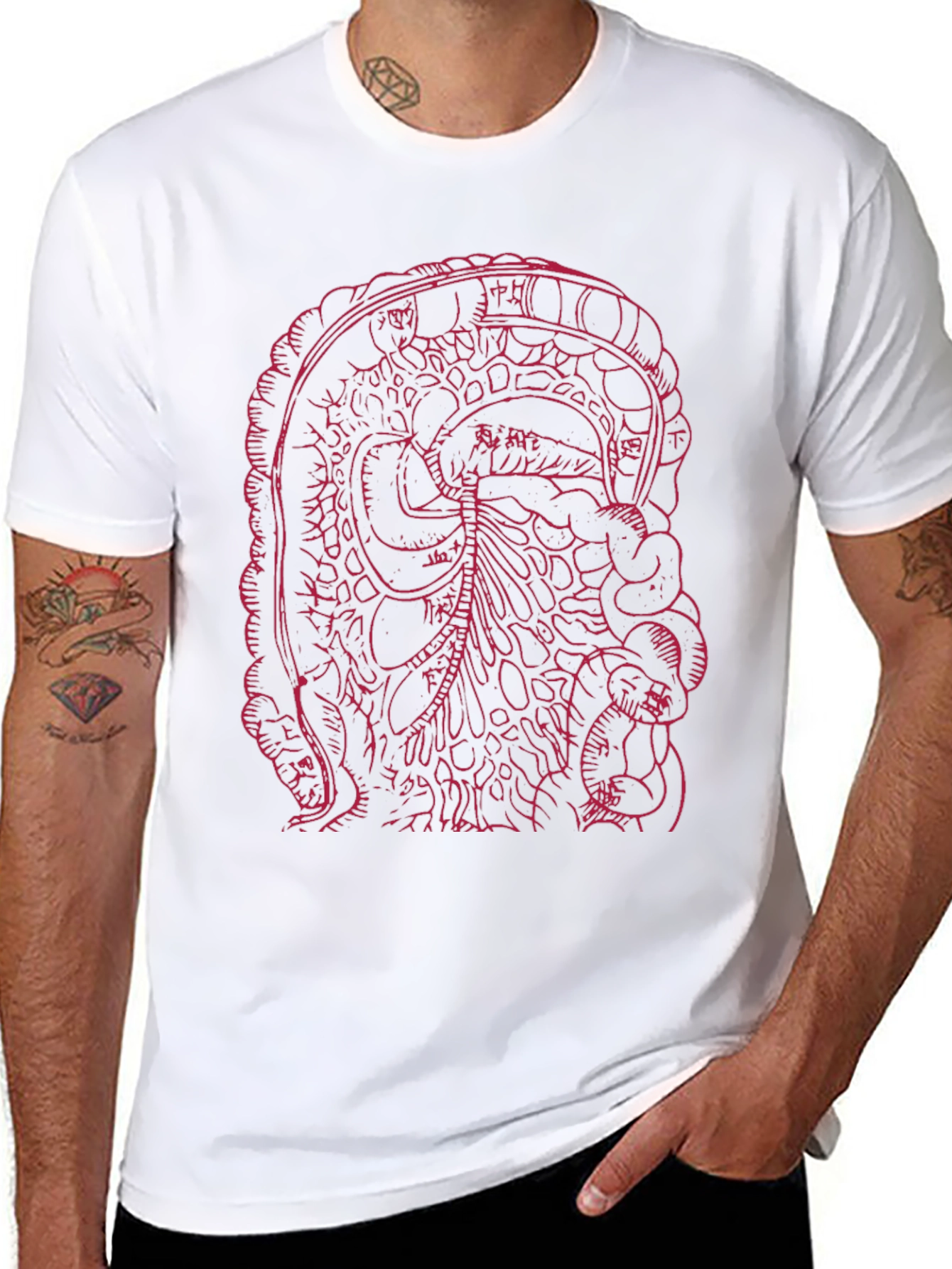 Black Graphic Tee - Intestine Design