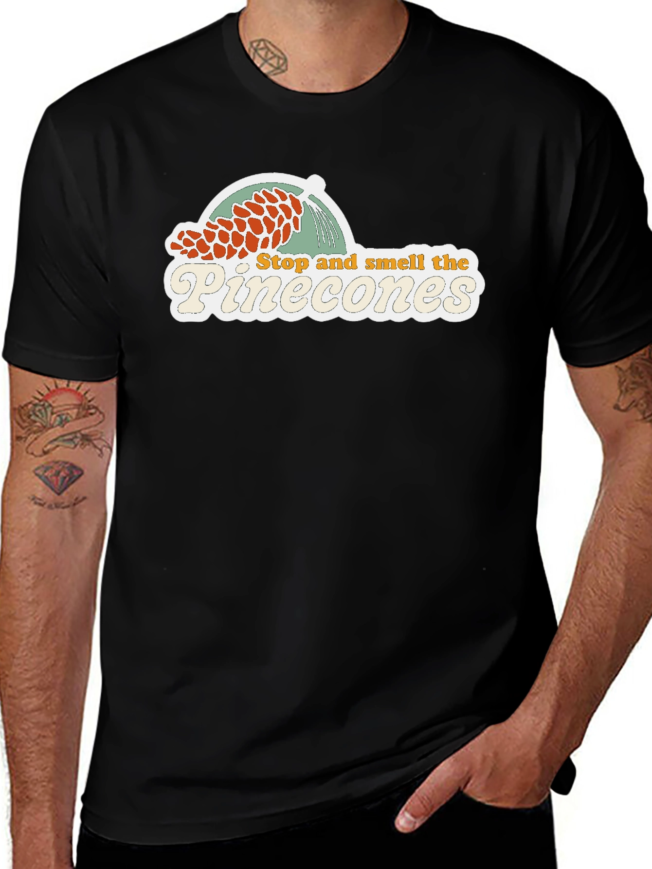 Stop and Smell the Pinecones Graphic Tee - Black