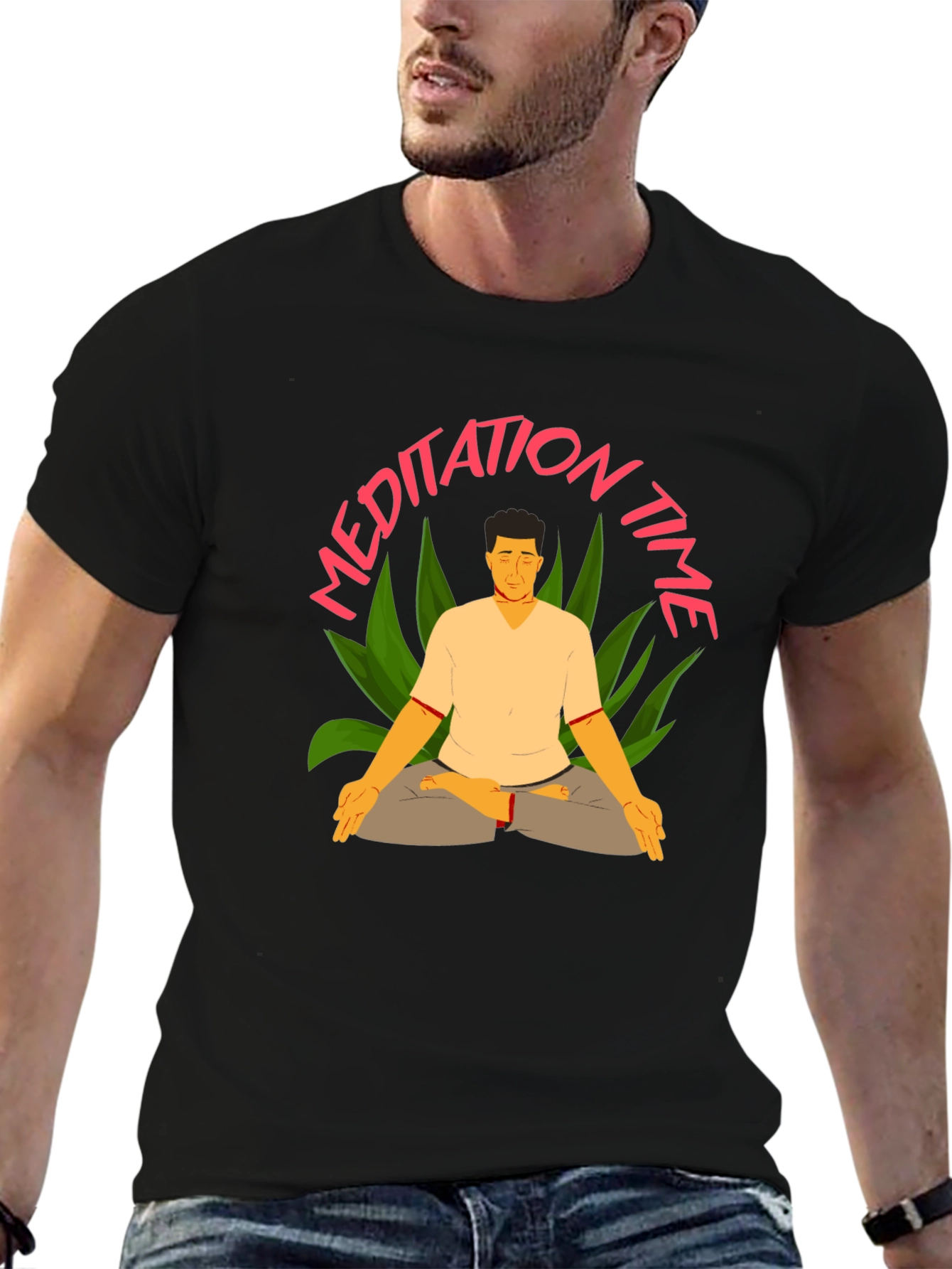 Meditation Time Black T-Shirt for Men