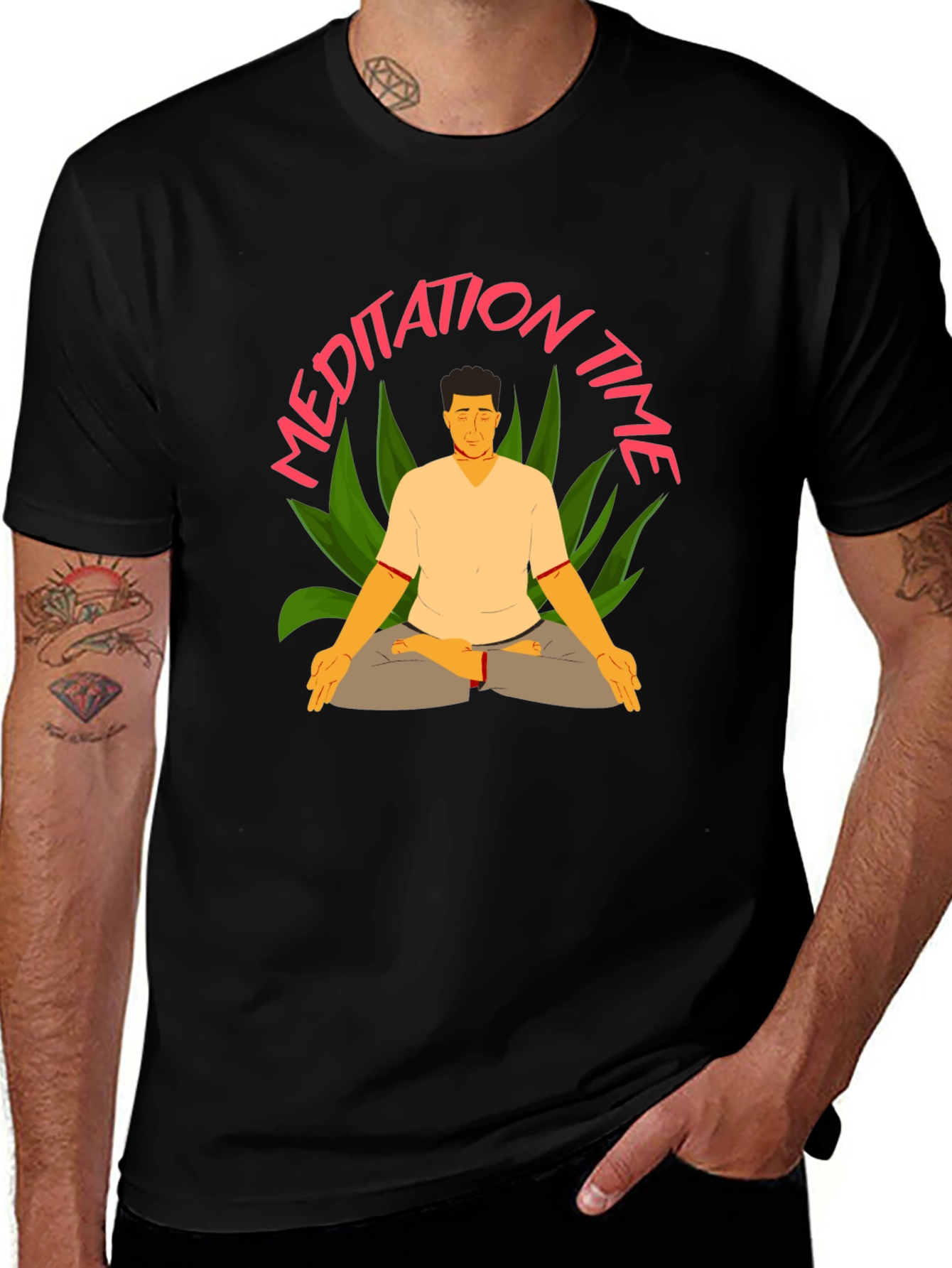 Meditation Time Black T-Shirt for Men