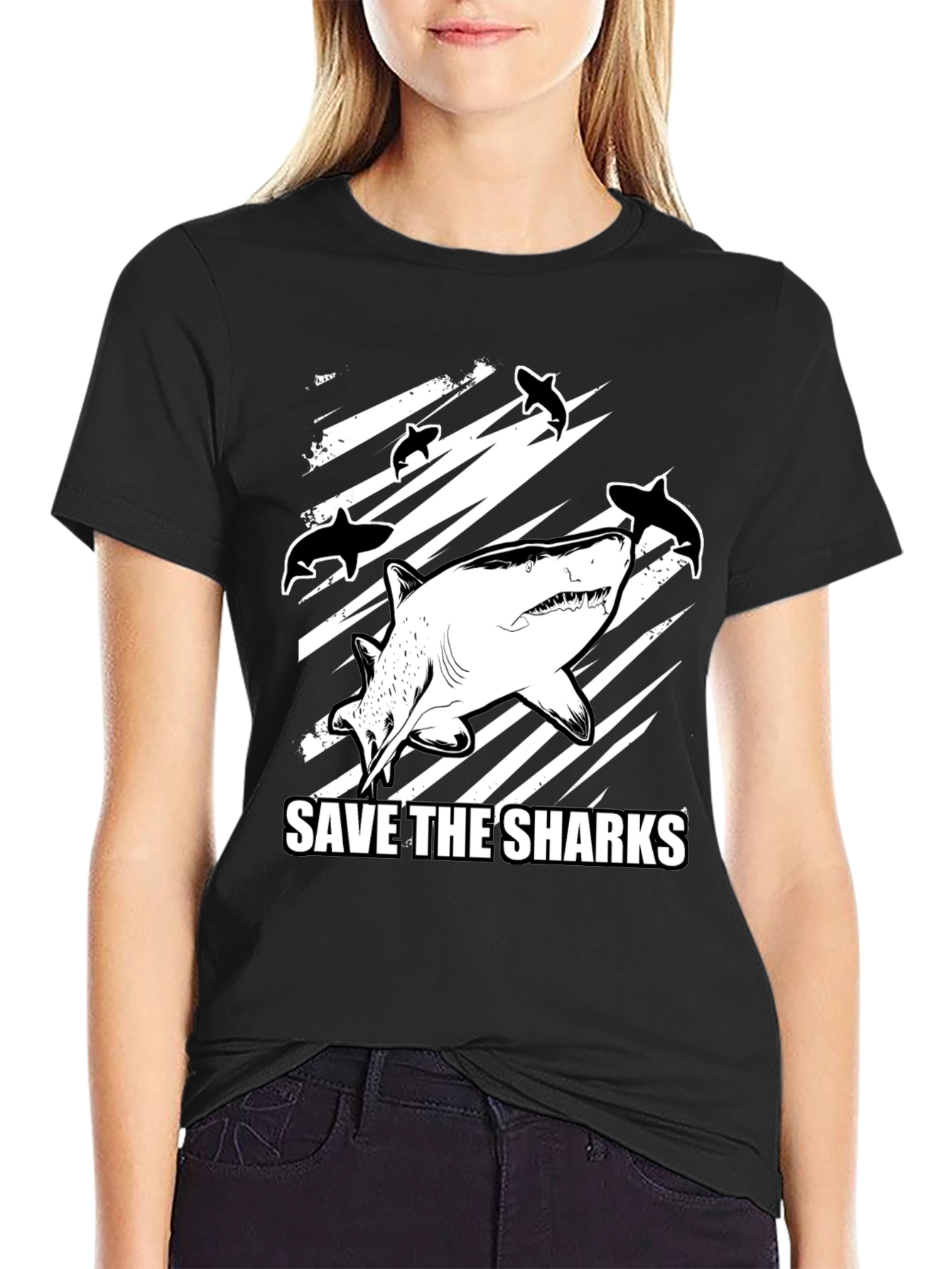 Save the Sharks Graphic T-Shirt - Black Cotton Tee