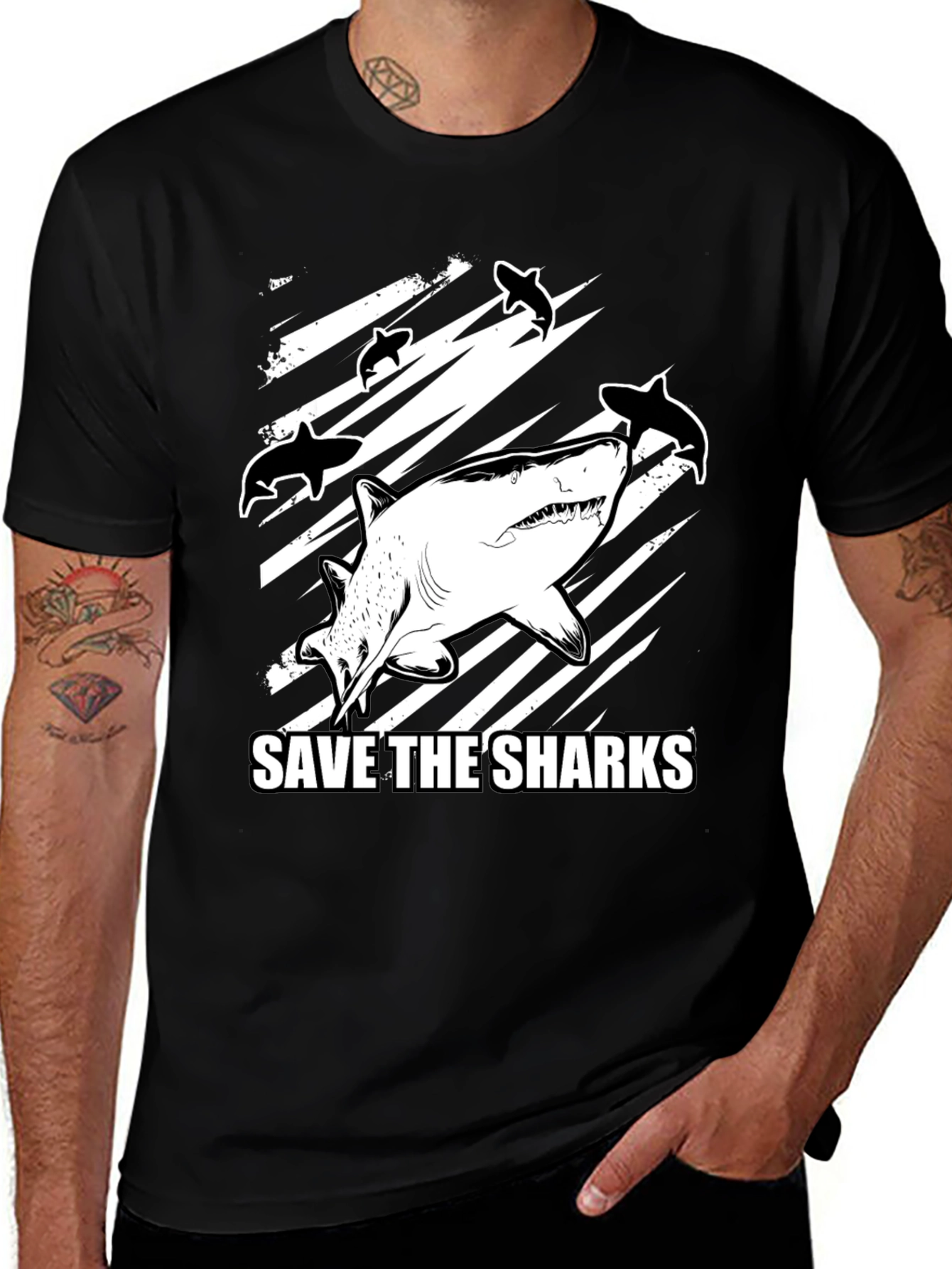 Save the Sharks Graphic T-Shirt - Black Cotton Tee