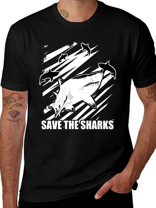 Save the Sharks Graphic T-Shirt - Black Cotton Tee