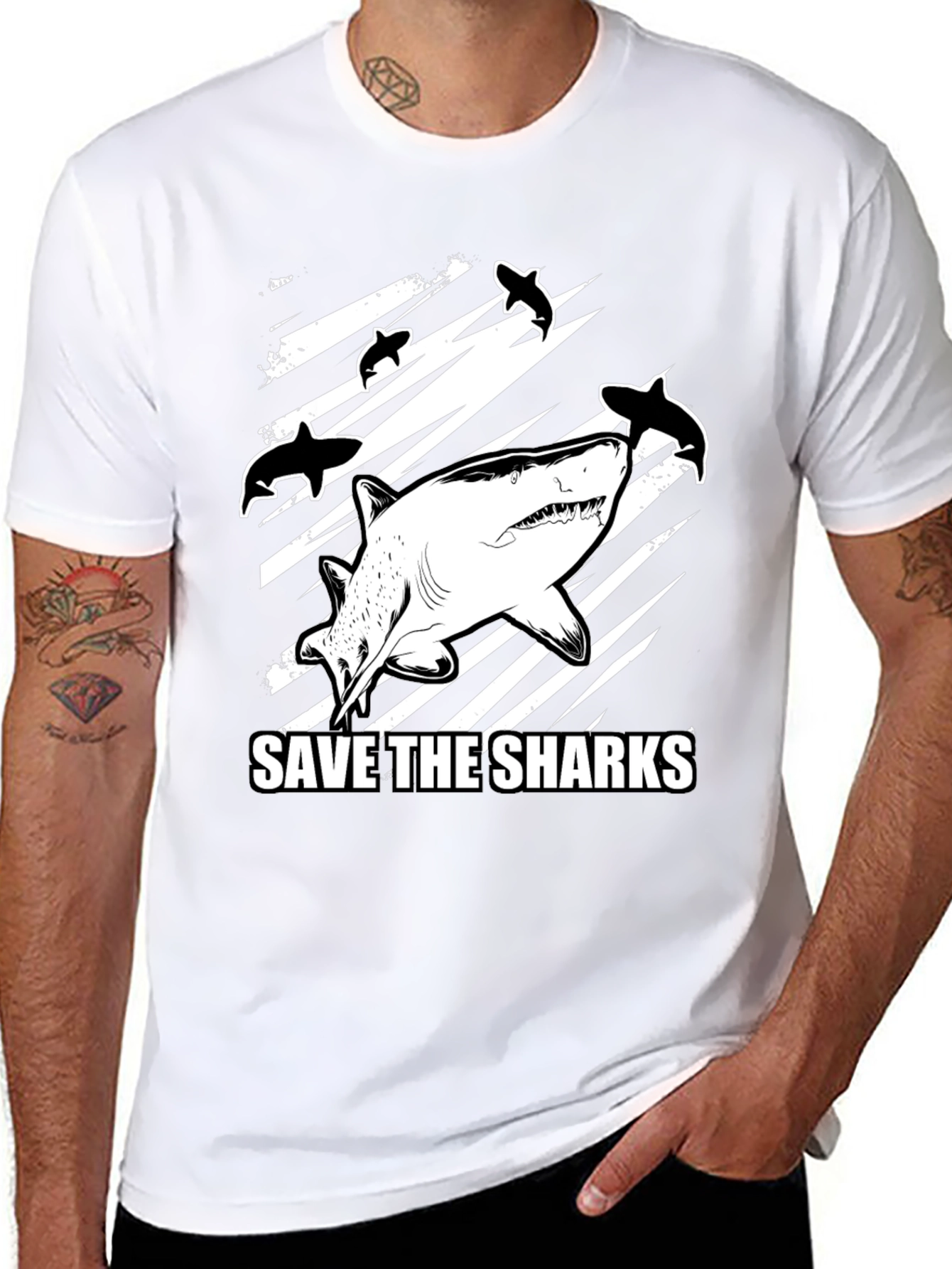 Save the Sharks Graphic T-Shirt - Black Cotton Tee