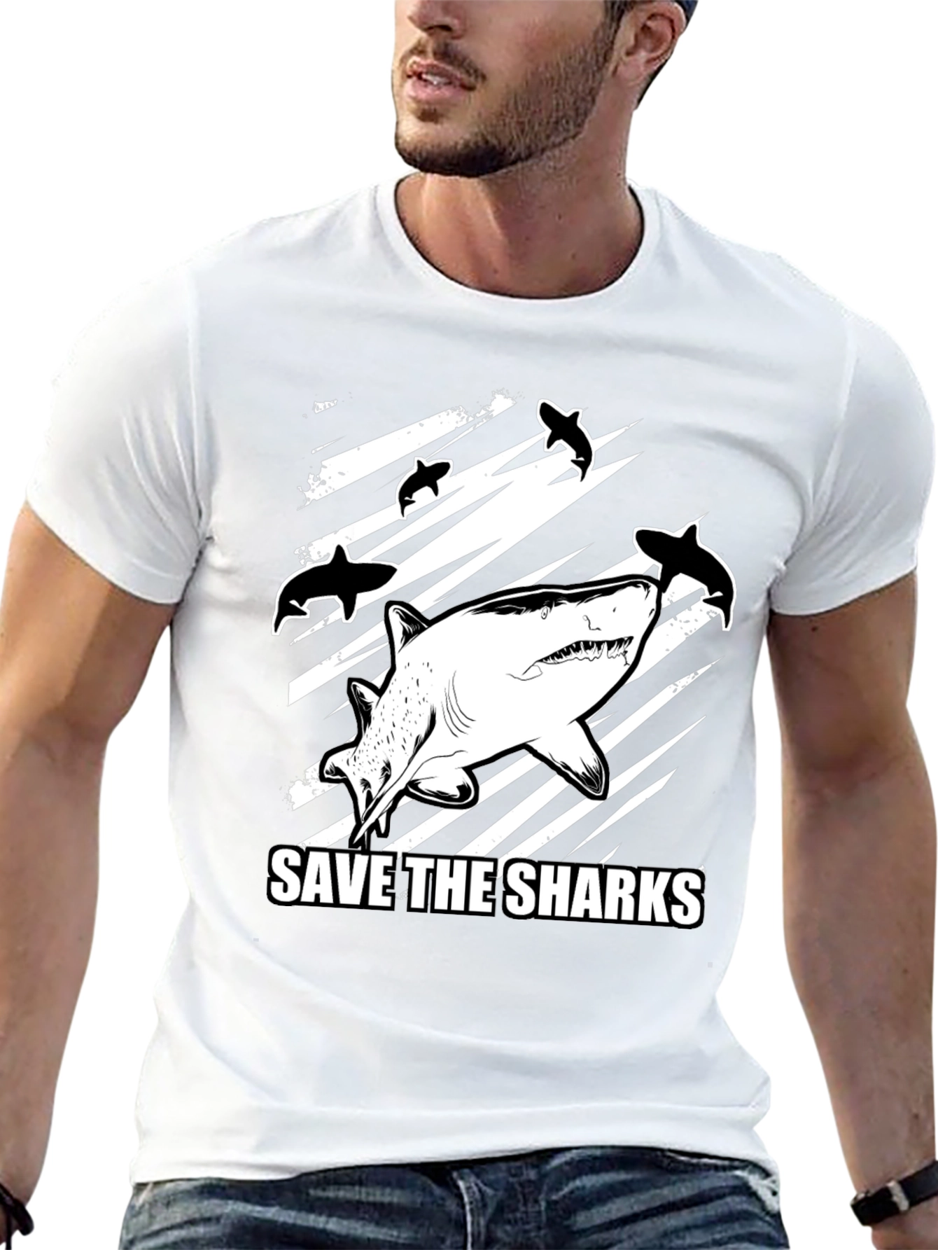 Save the Sharks Graphic T-Shirt - Black Cotton Tee