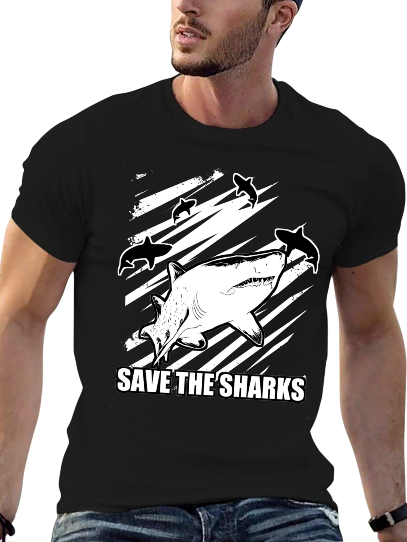 Save the Sharks Graphic T-Shirt - Black Cotton Tee