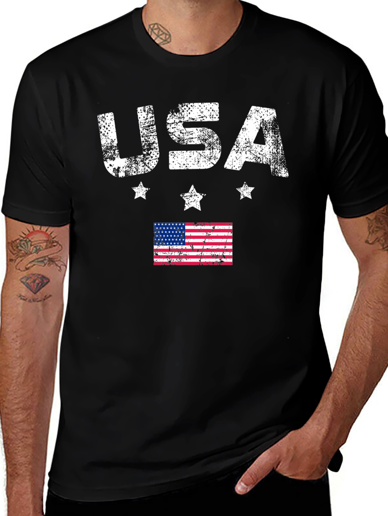 USA Flag Graphic Print Crew Neck T-Shirt