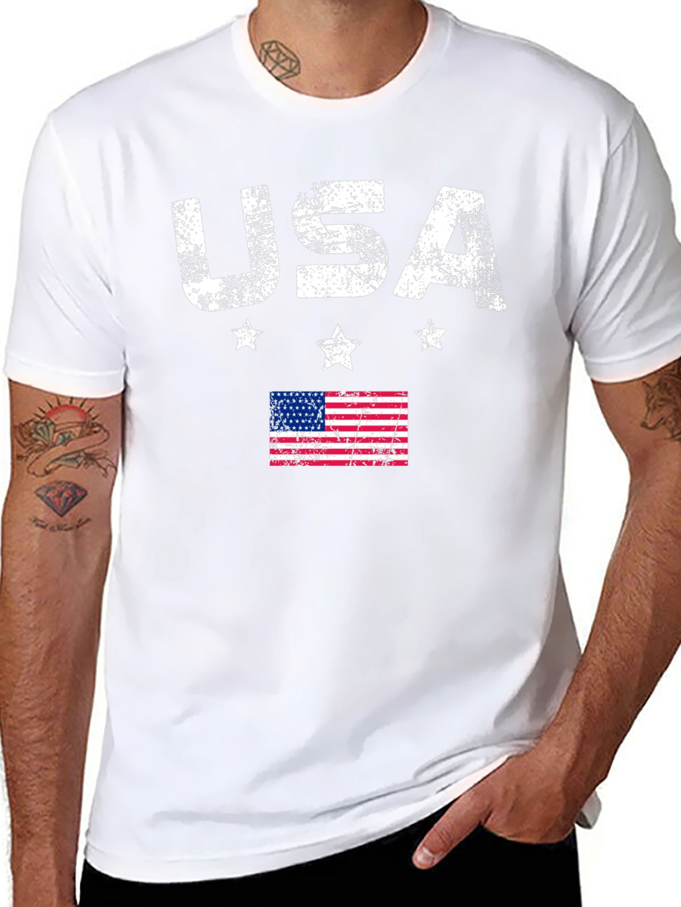 USA Flag Graphic Print Crew Neck T-Shirt