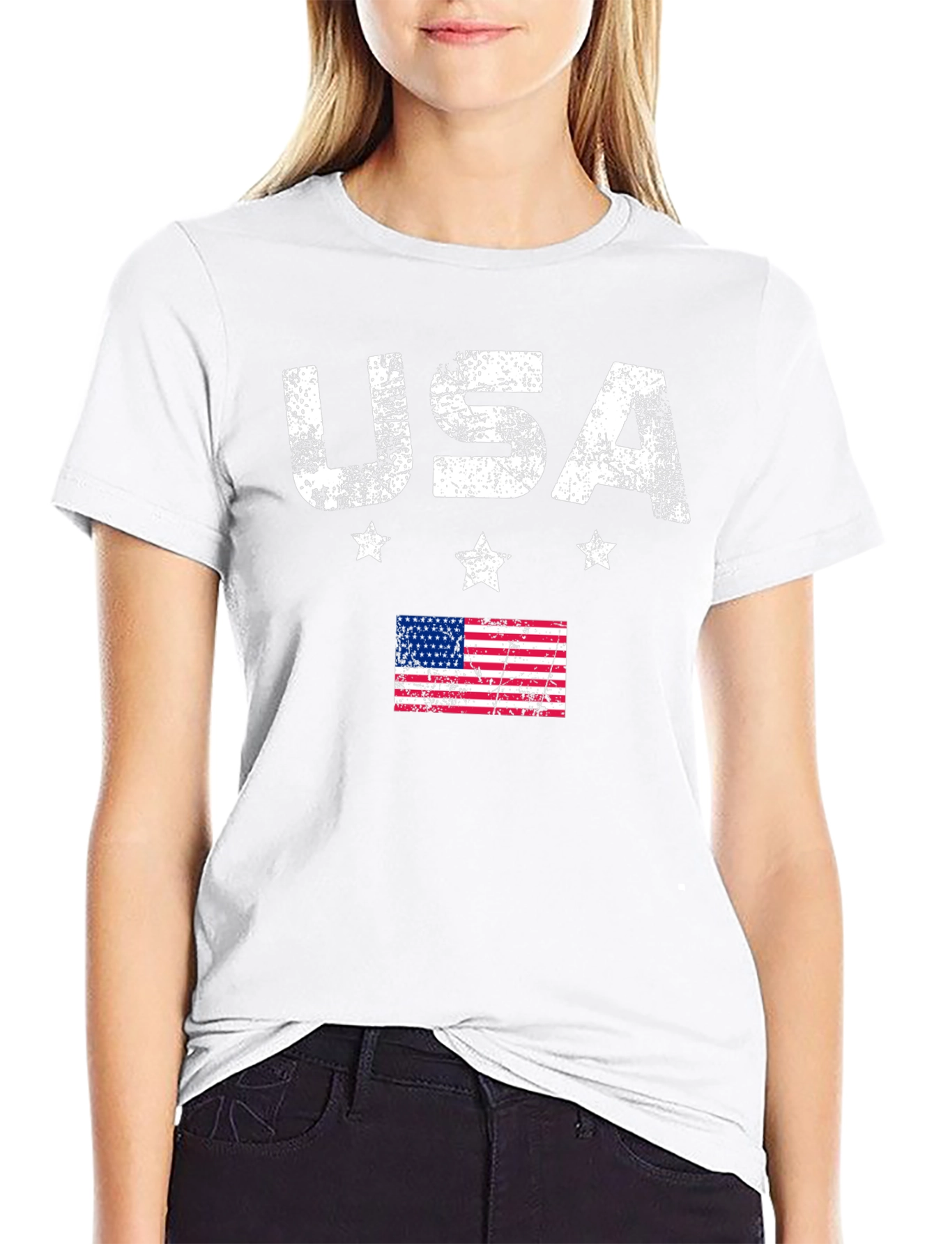 USA Flag Graphic Print Crew Neck T-Shirt