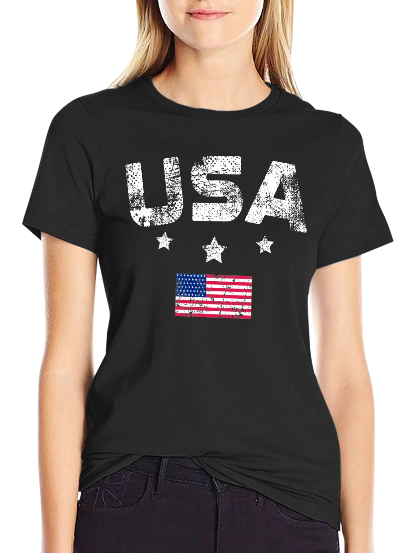 USA Flag Graphic Print Crew Neck T-Shirt