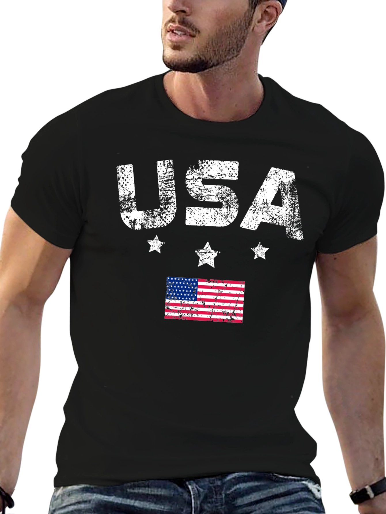 USA Flag Graphic Print Crew Neck T-Shirt