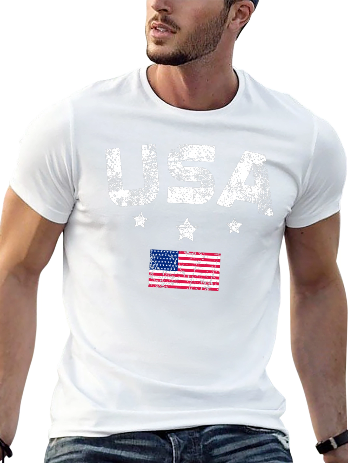 USA Flag Graphic Print Crew Neck T-Shirt