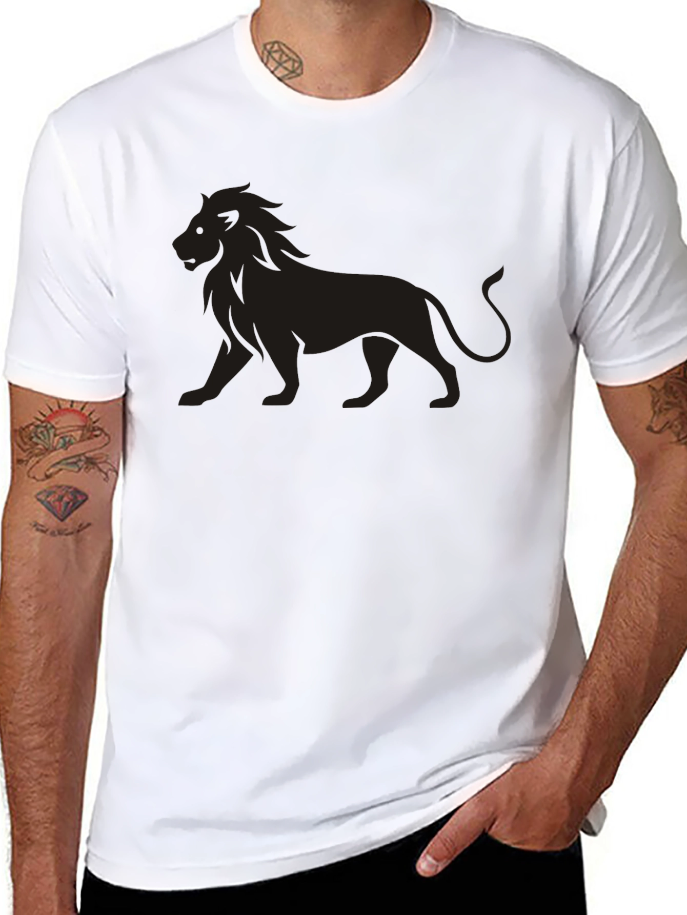 Lion Graphic Black T-Shirt - Mens Casual Tee