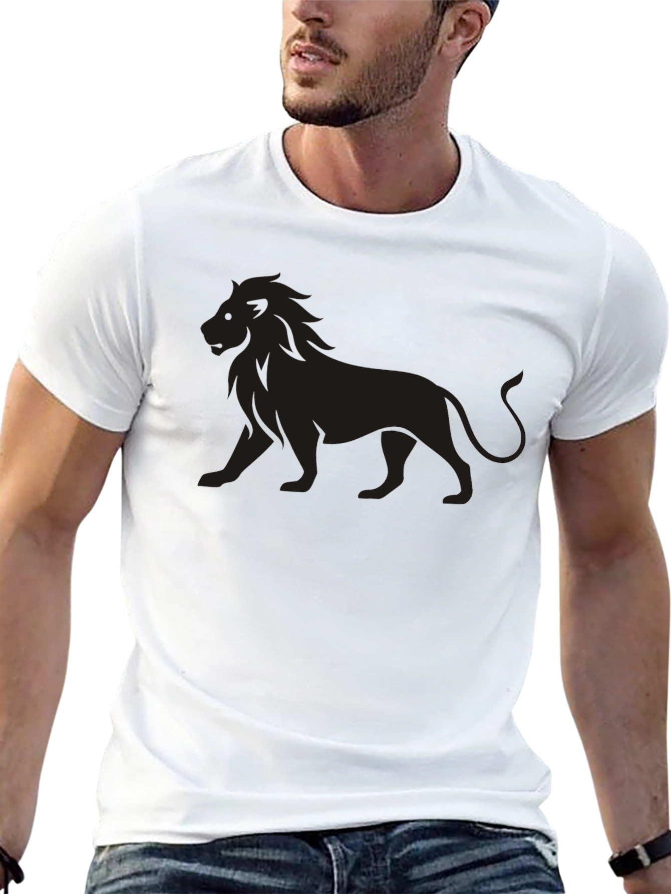 Lion Graphic Black T-Shirt - Mens Casual Tee