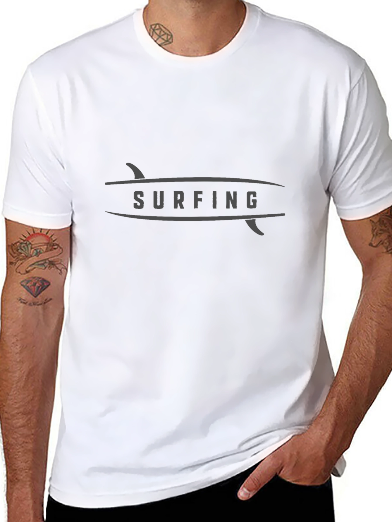 Surfing Graphic Tee - Stylish Black Cotton T-Shirt