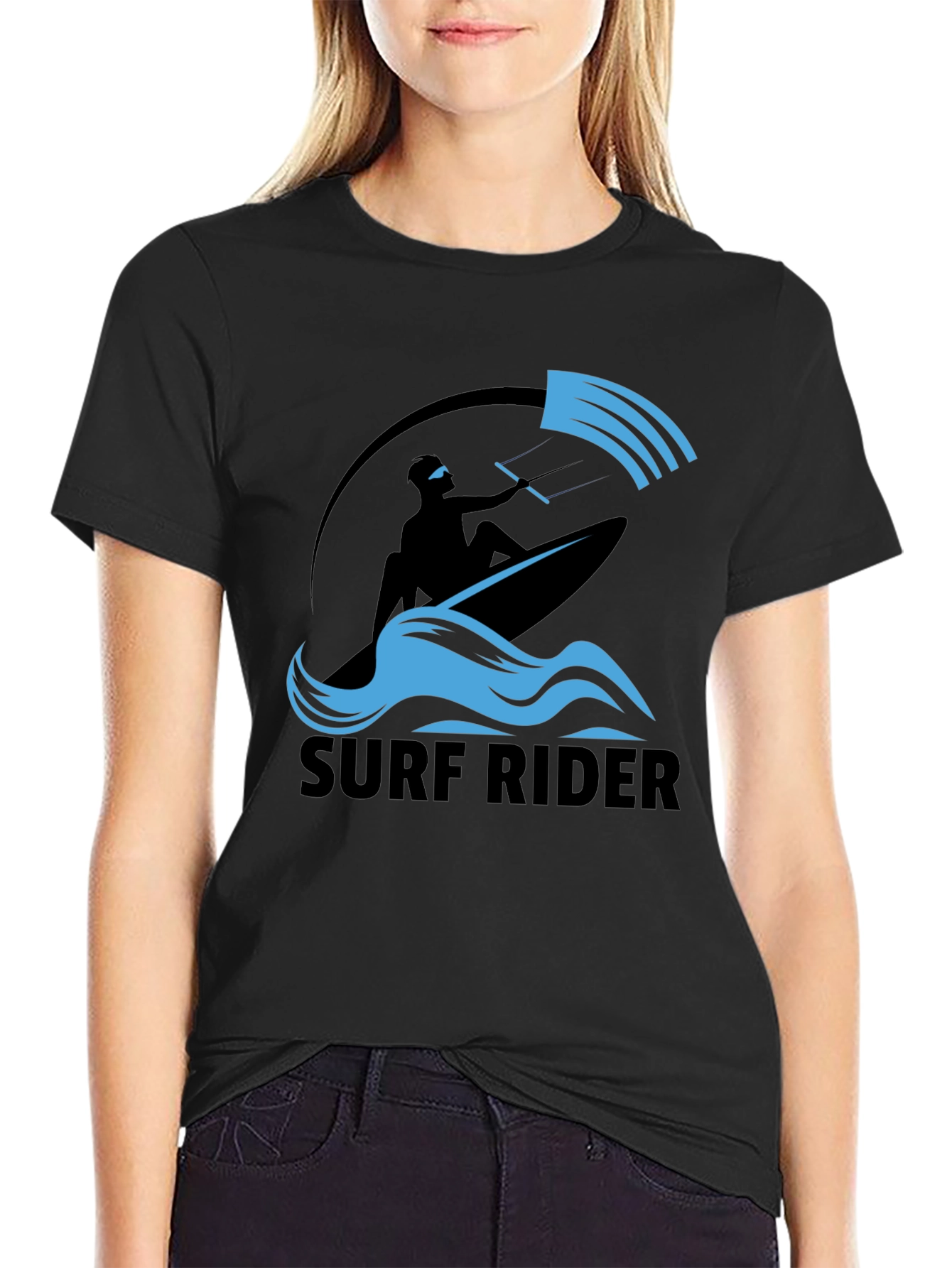 Surf Rider Graphic Tee - Black Cotton T-Shirt