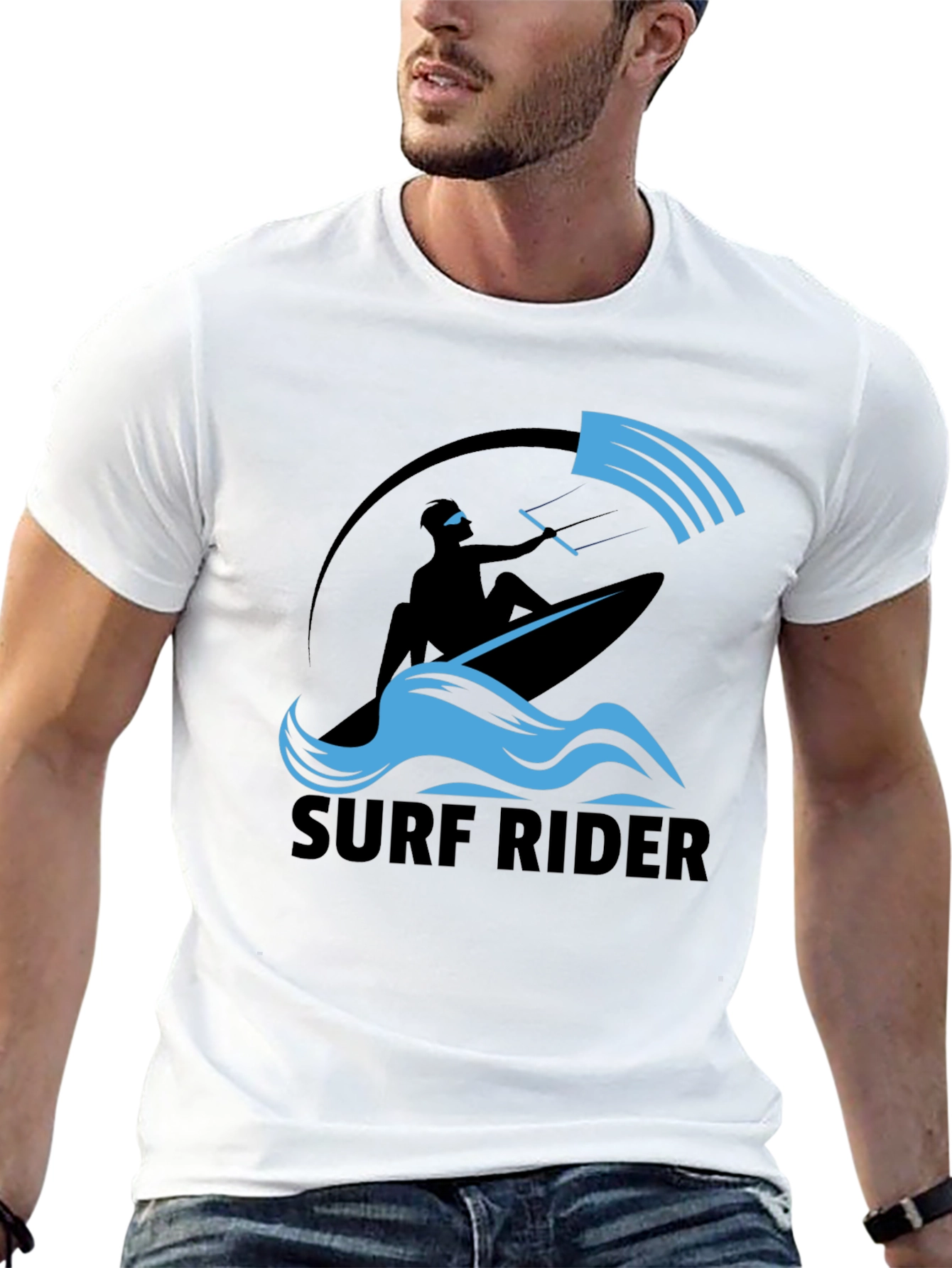 Surf Rider Graphic Tee - Black Cotton T-Shirt