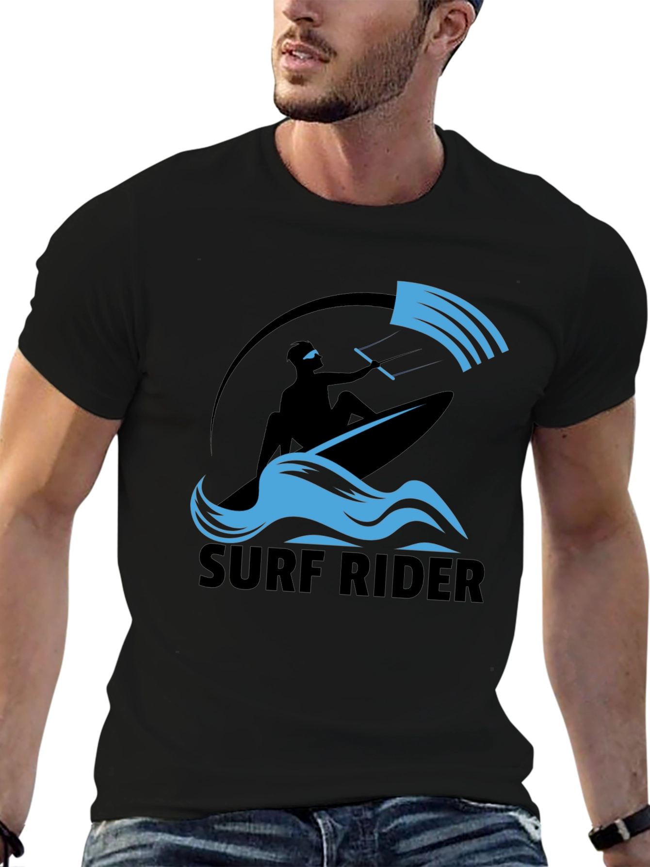 Surf Rider Graphic Tee - Black Cotton T-Shirt