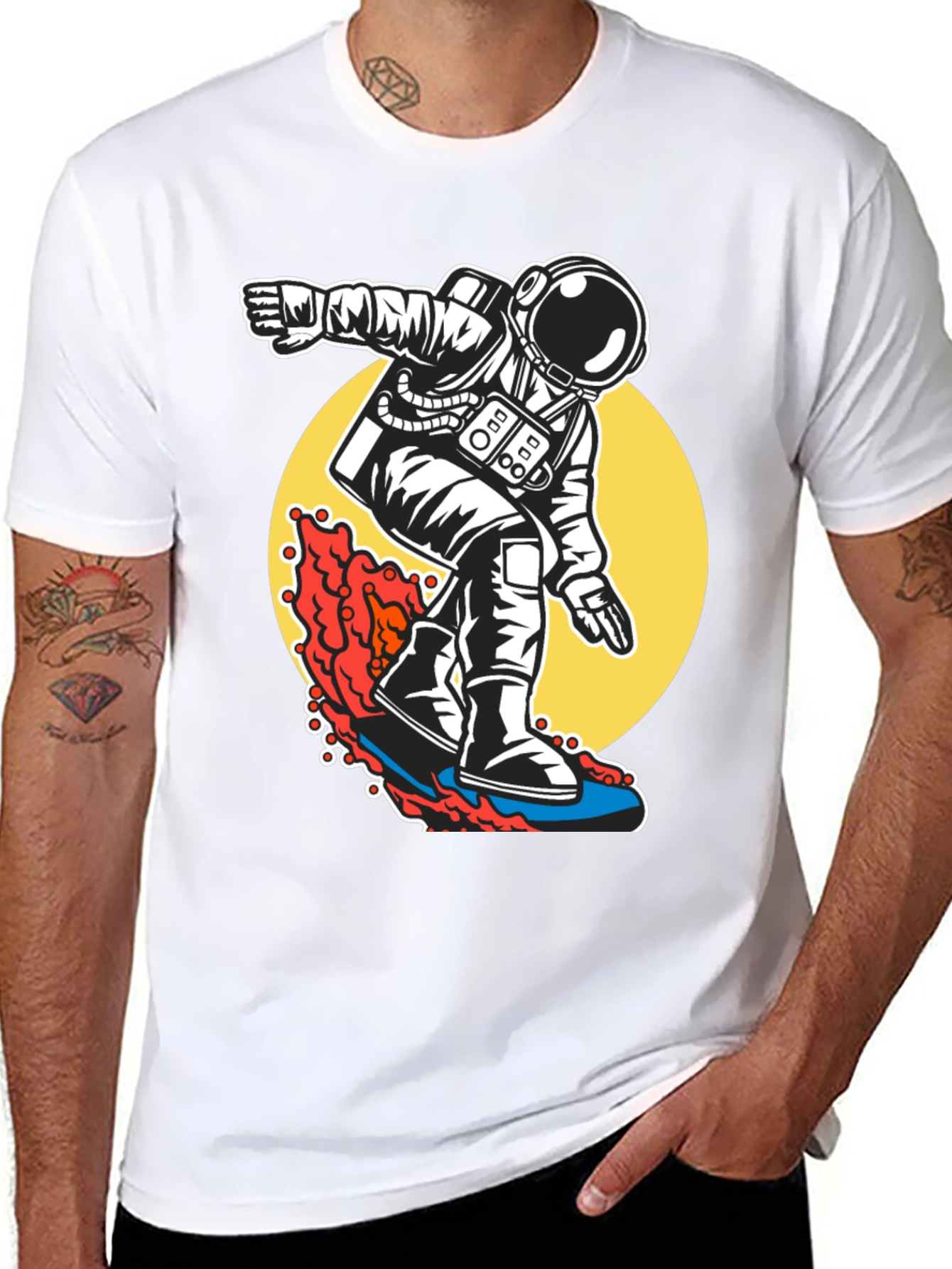 Surfing Astronaut T-Shirt - Ride the Waves of Space!
