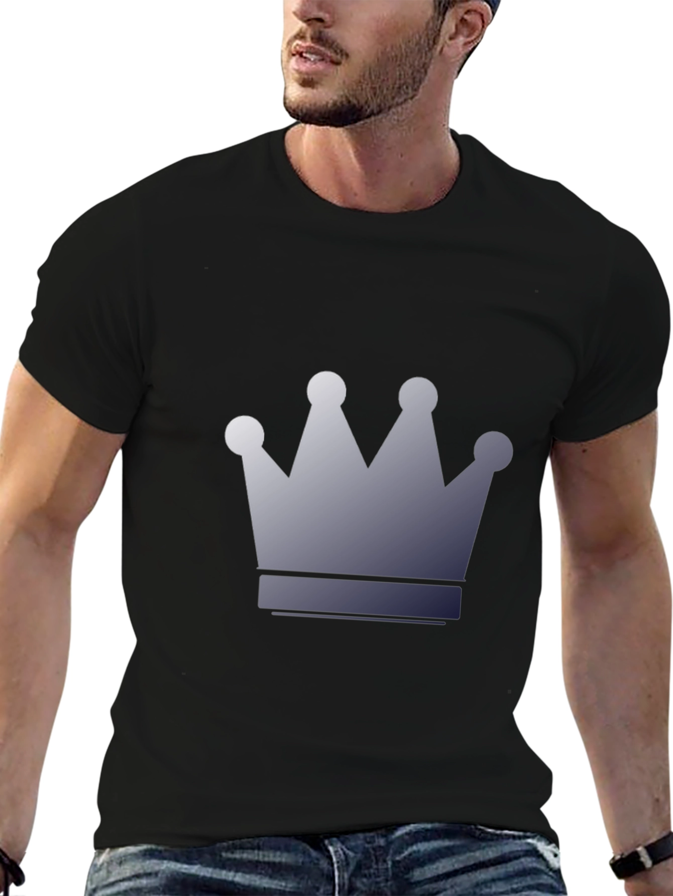 Mens Black T-Shirt with Crown Graphic