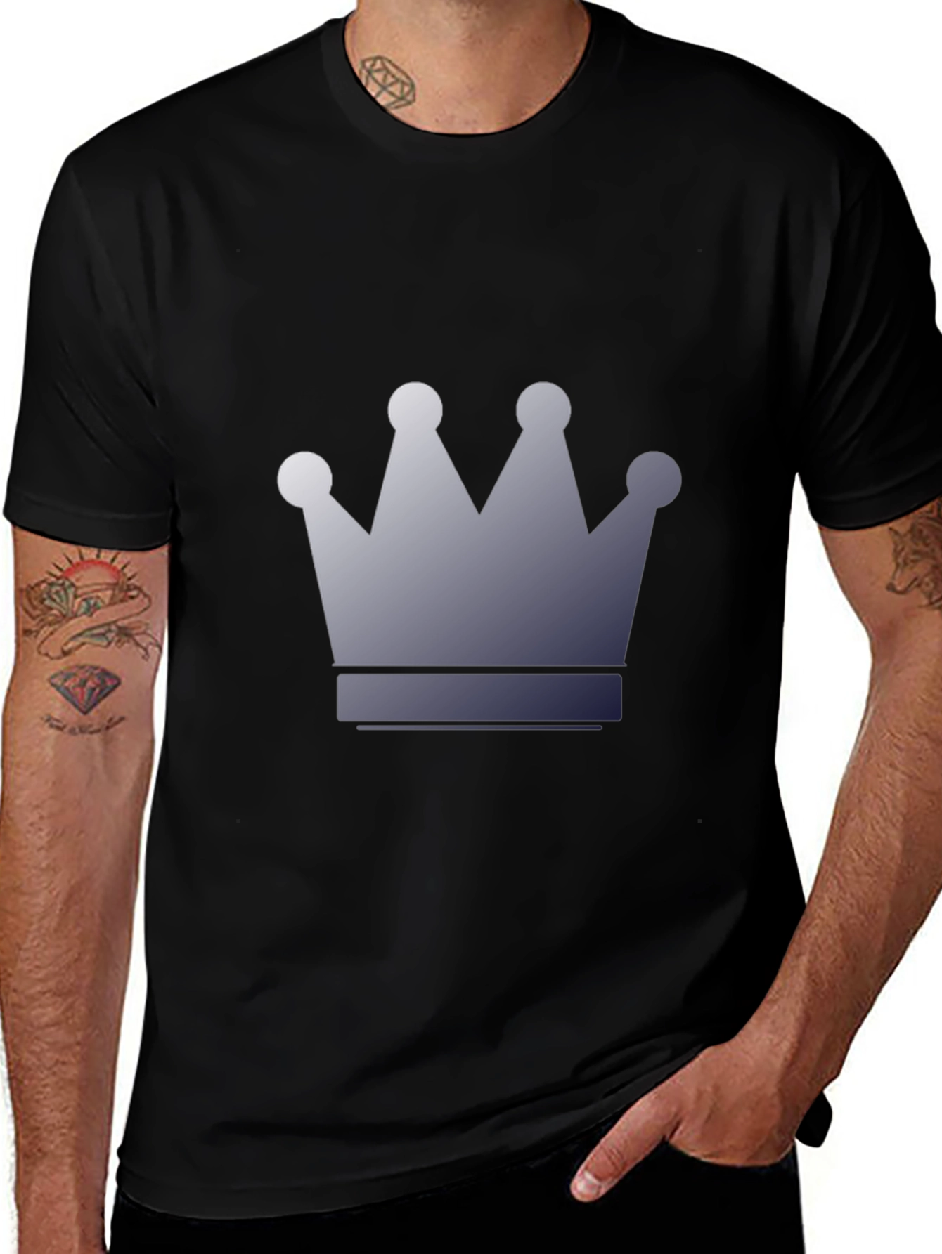 Mens Black T-Shirt with Crown Graphic