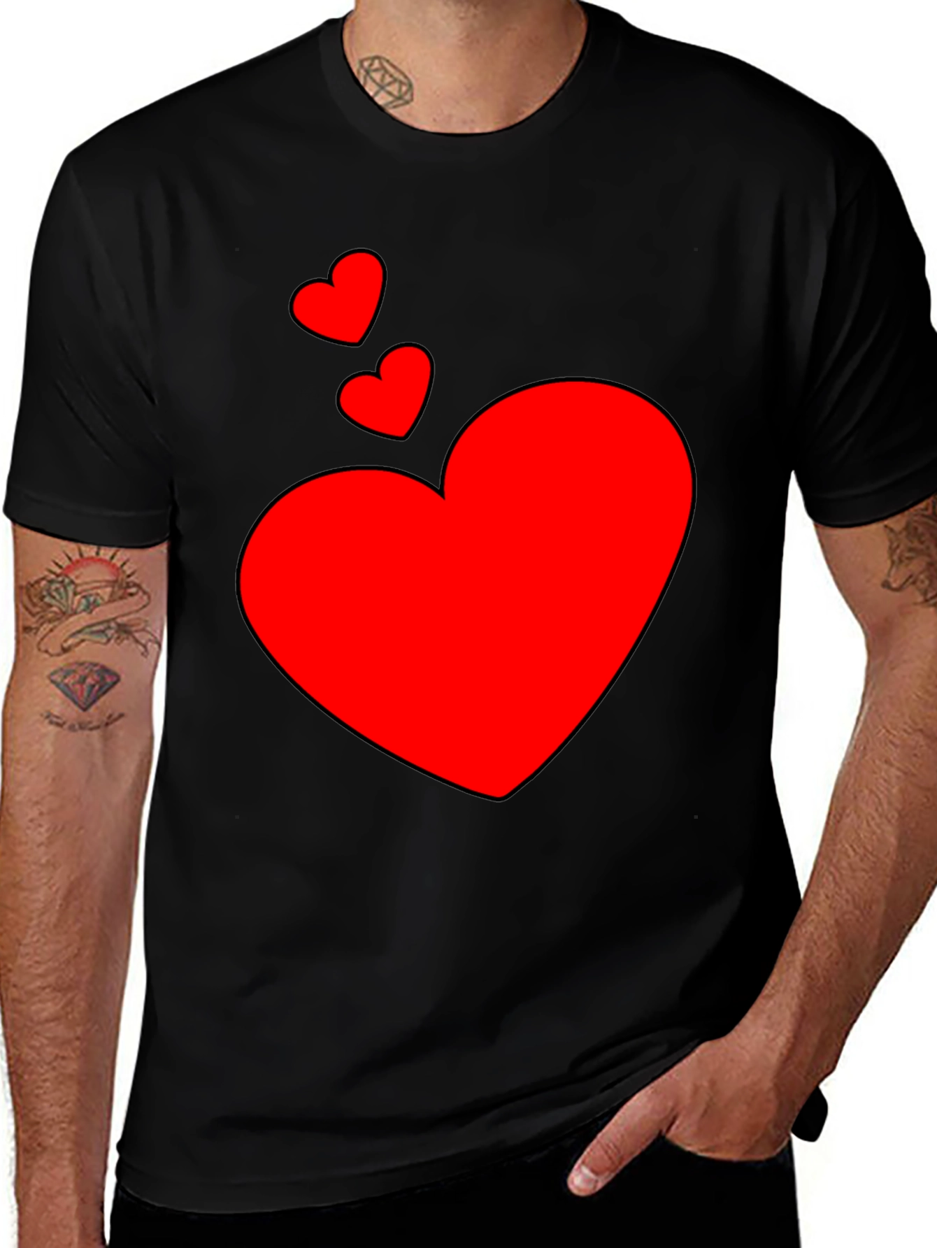Heart Print Black T-Shirt - Casual Style