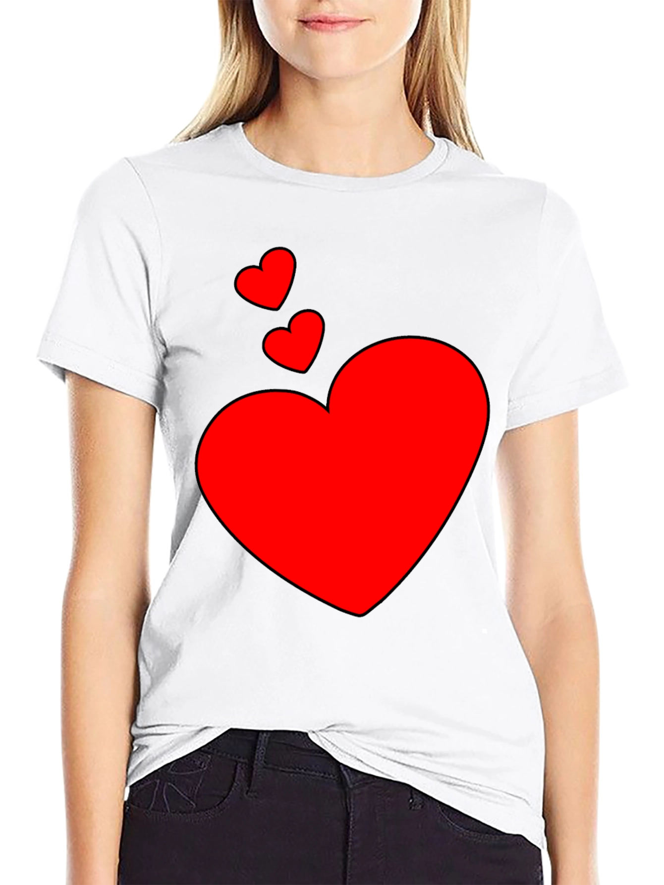 Heart Print Black T-Shirt - Casual Style