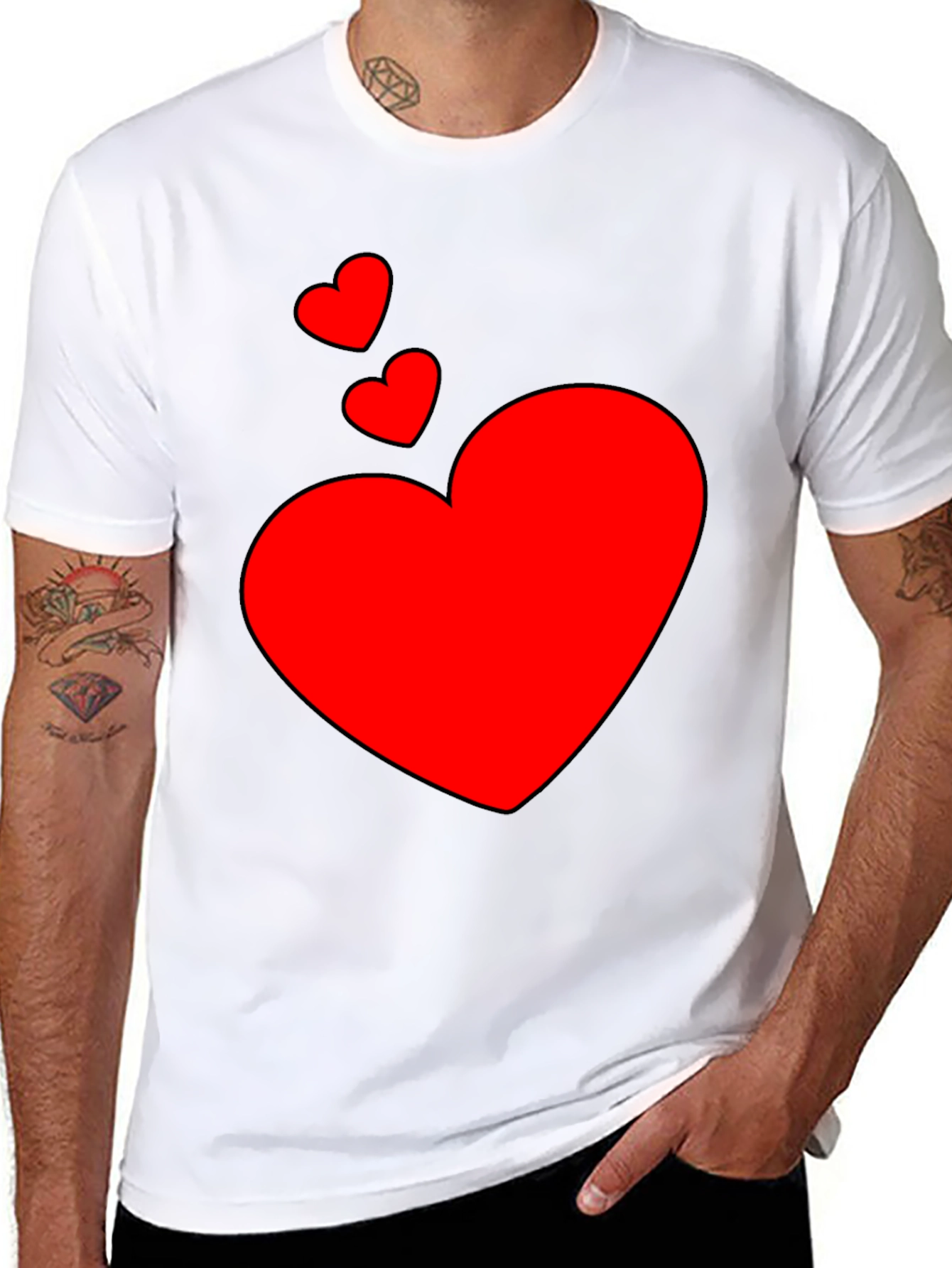 Heart Print Black T-Shirt - Casual Style